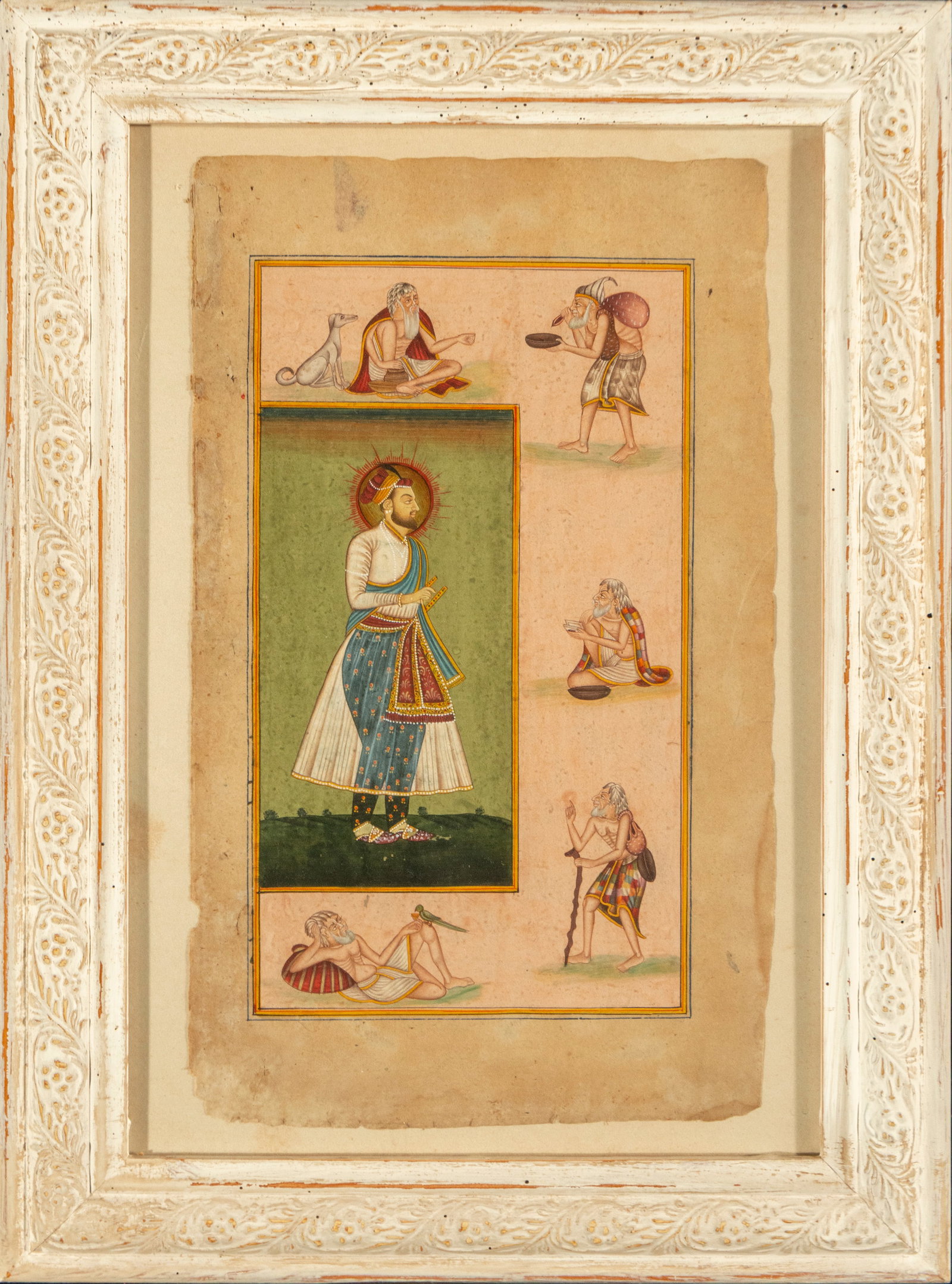 Colonial Indian Mughal ink and watercolor drawing of characters with various legends: 28 cm x 16 cm and 36 cm x 26 cm