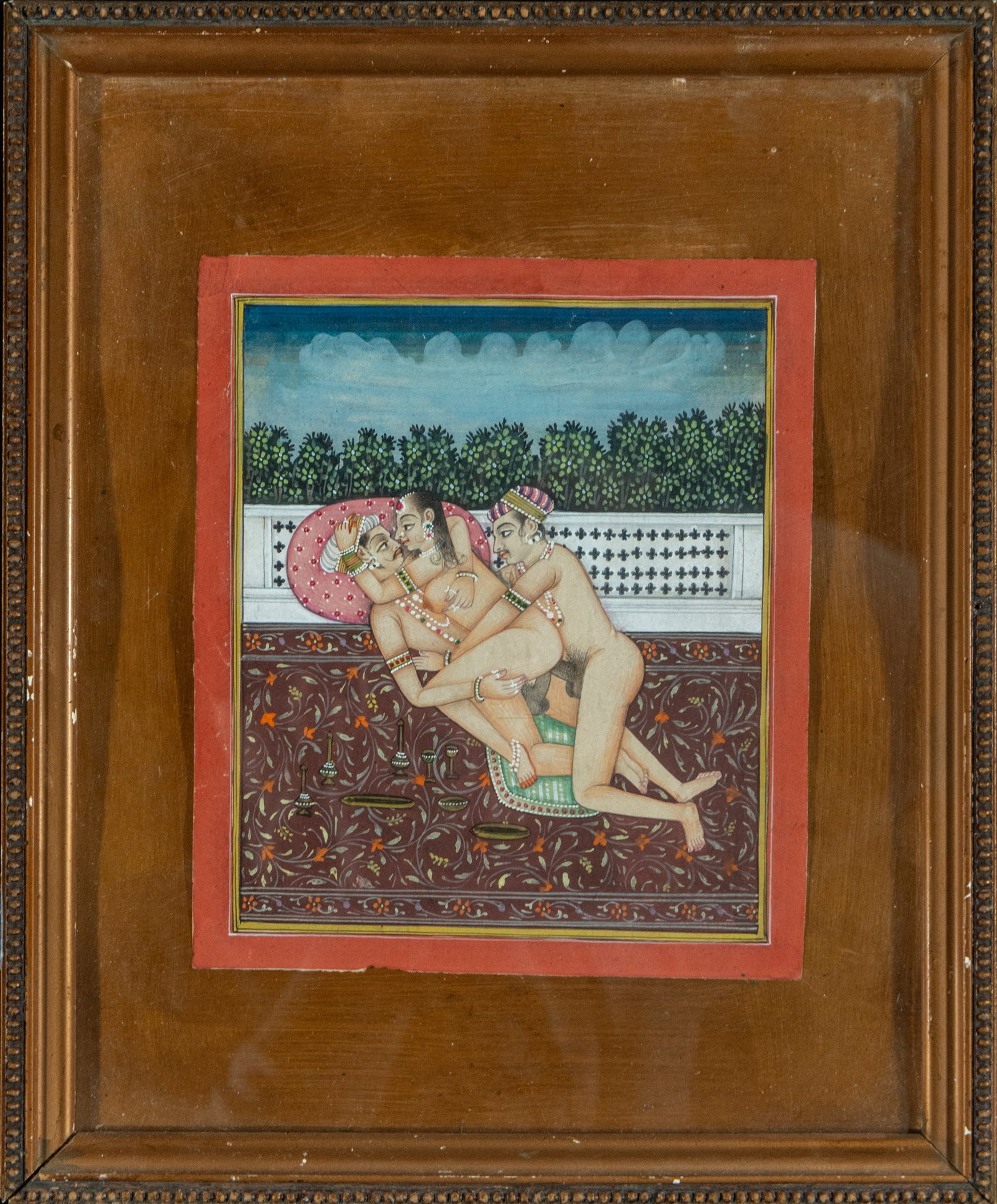 Colonial Indian Mughal ink and watercolor drawing of erotic William's posture: 20 cm x 15 cm and 32 cm x 27 cm