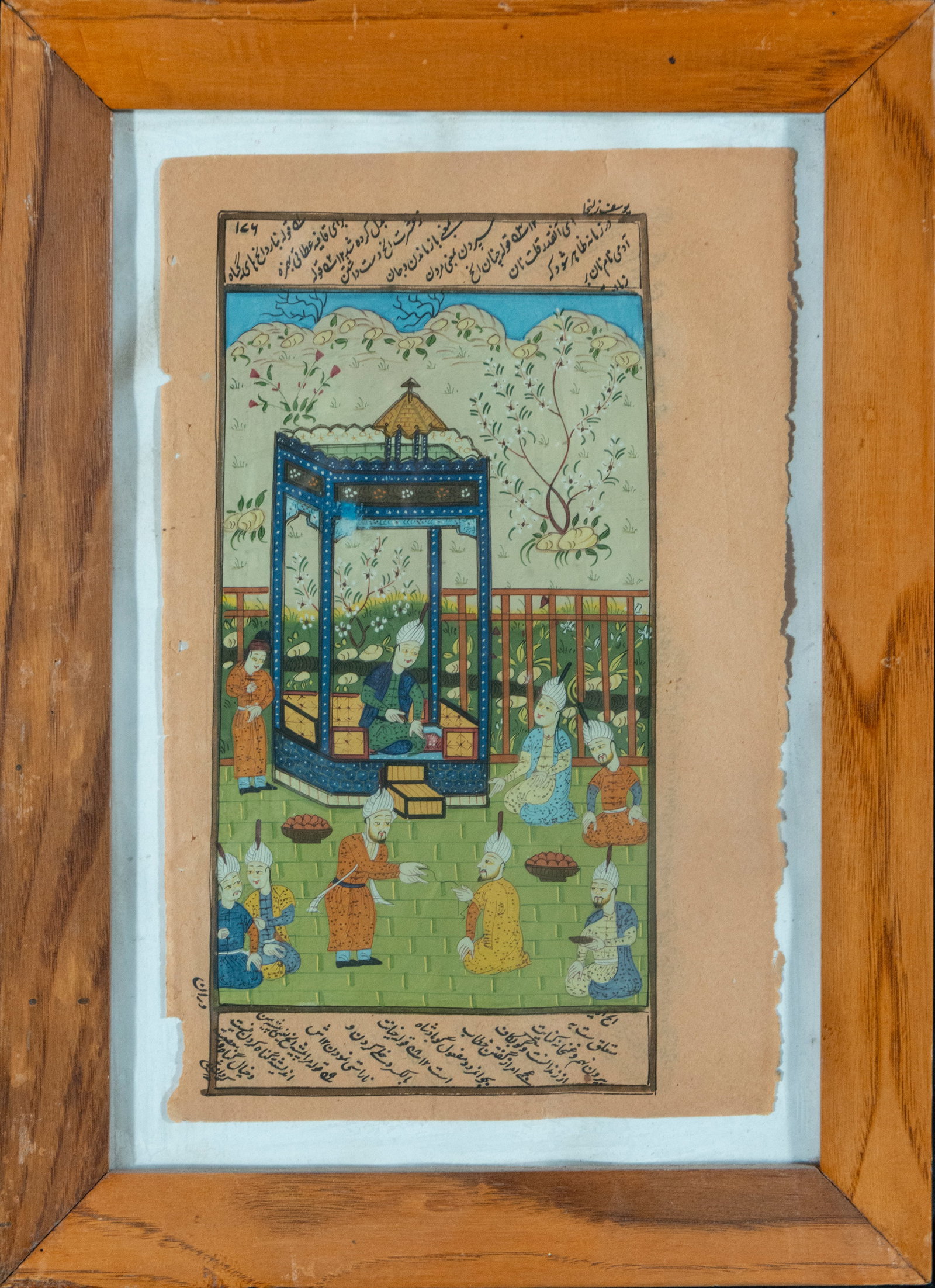 Colonial Indian Mughal ink and watercolor drawing characters in meeting: 26 cm x 17 cm and 35 cm x 25 cm