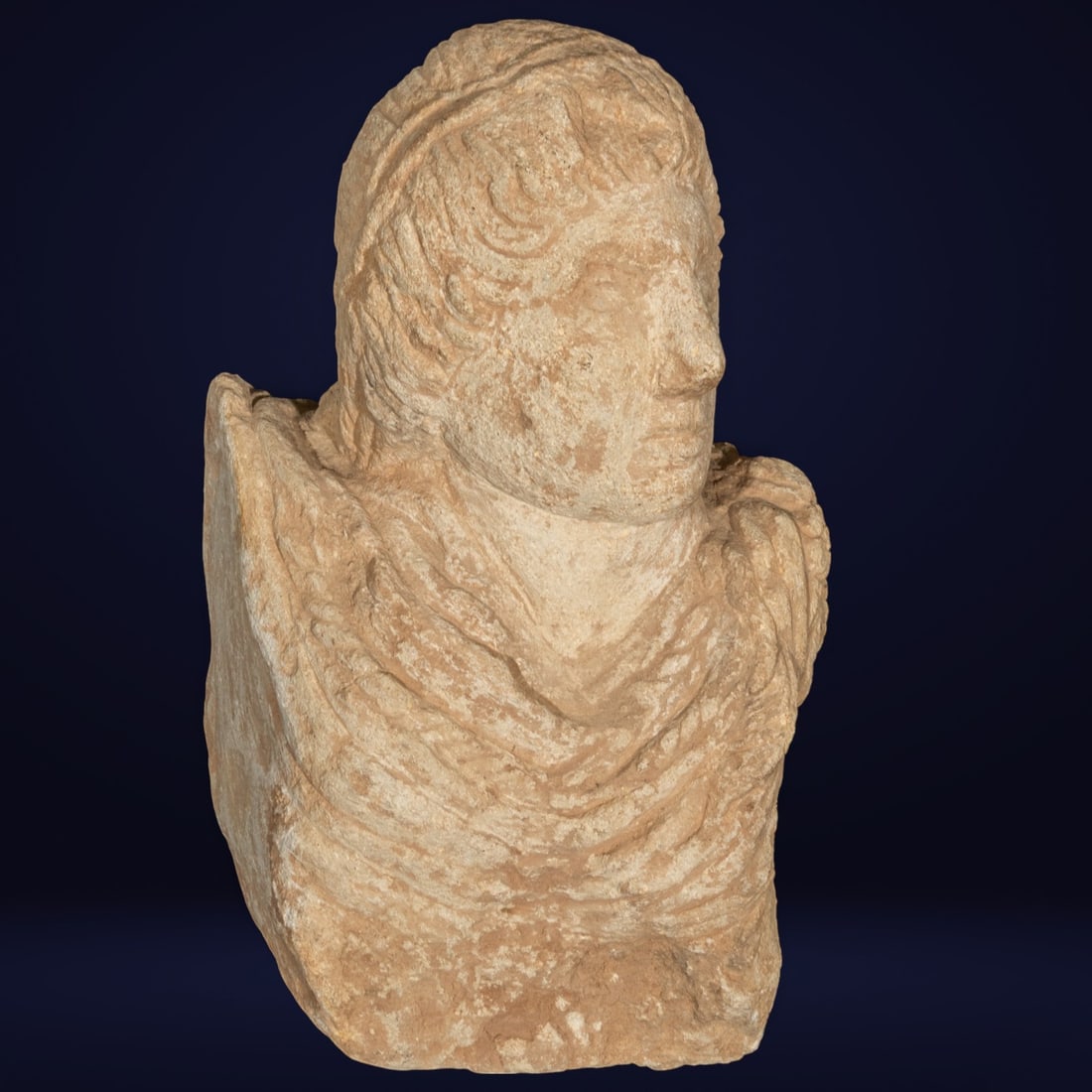 Bust of a Vestal Virgin in Hellenistic style in stone (Grand Tour, Italy, 19th century): Stone, Measurements 50x30x29 cm