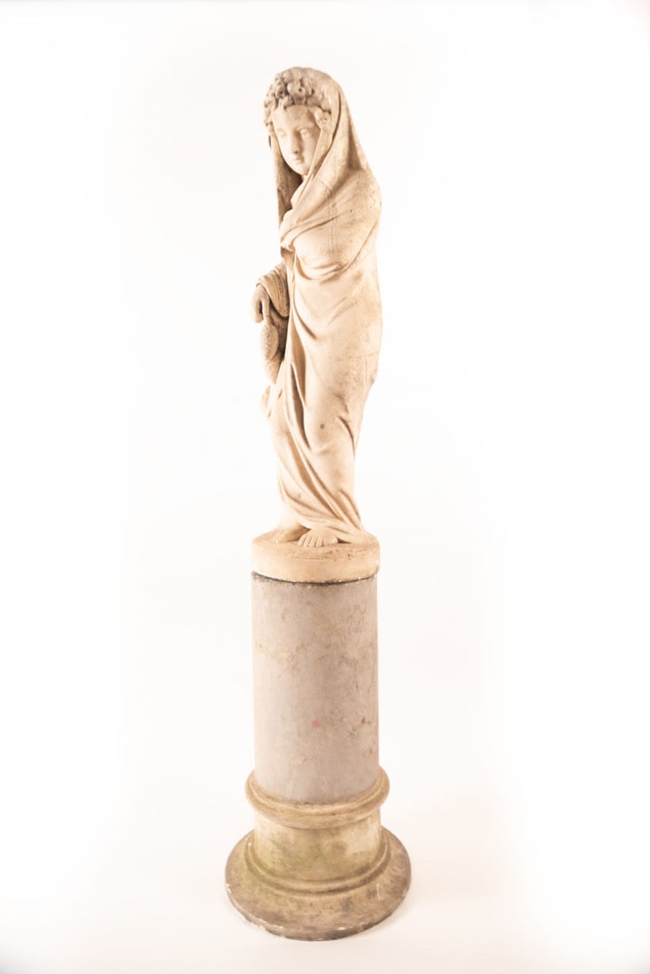 Marble figure of a Samaritan, France, 18th century: Sculpture measures: 83 x 26 x 22 cm. Total measurements with base: 138 x 31 x 31 cm