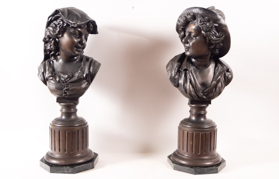 Pair of Busts of a Girl and a Boy in bronze, following models by Carpeaux, French school of the 19th (1 of 14)
