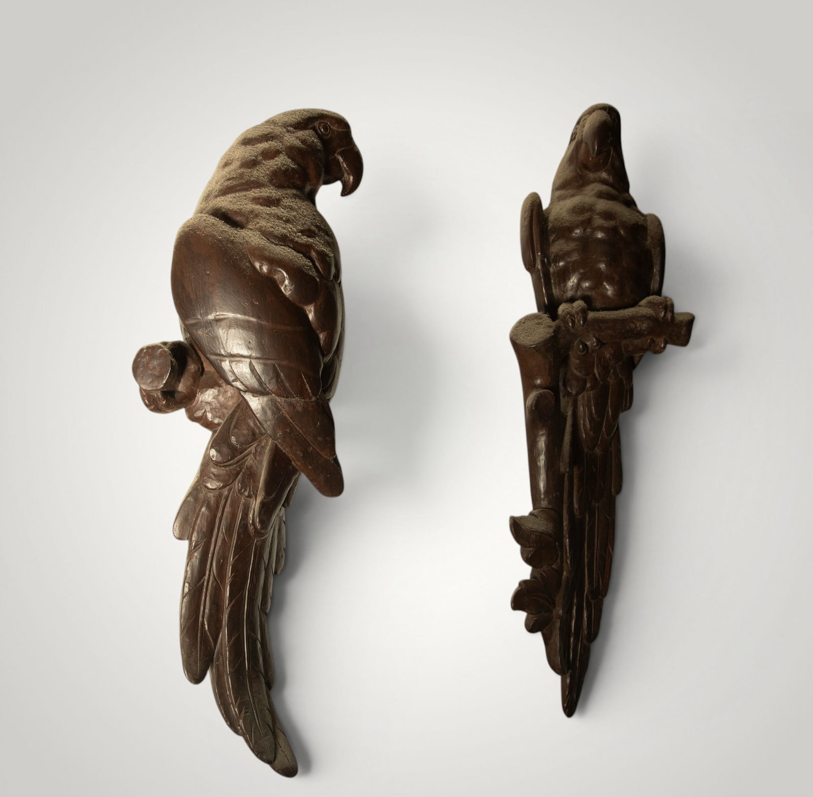 Pair of macaws carved in wood, Europe, 20th century (1 of 2)