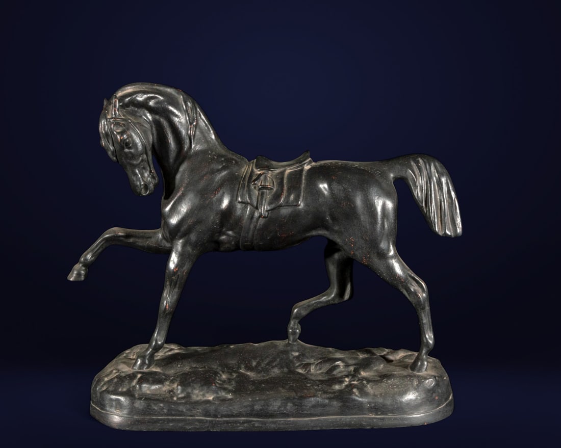 Stucco sculpture of a horse, 19th century: Stucco. Measurements: 40 cm x 50 cm x 16 cm