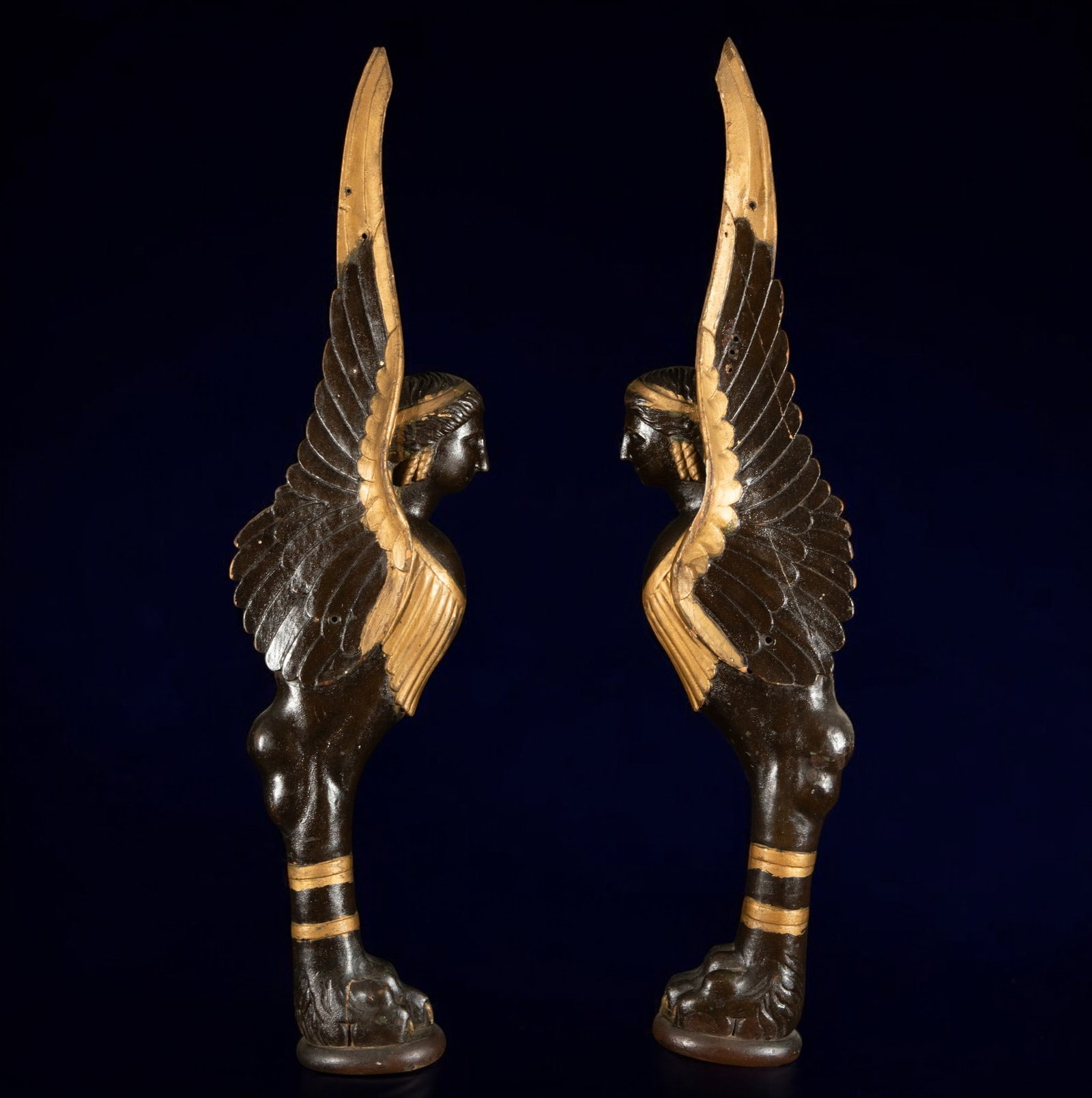 Pair of harpies in wood carving, France, Empire style, 19th century (1 of 7)