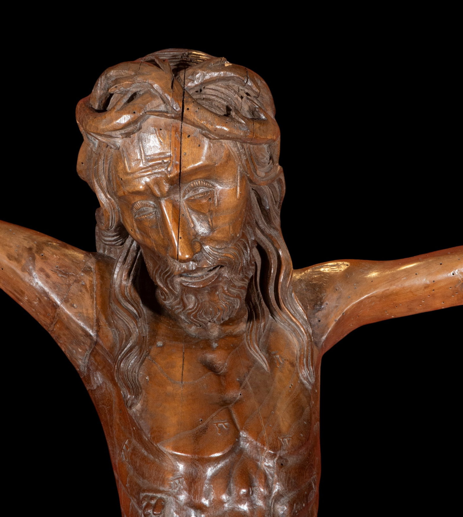 Sculpture carved from linden wood. Christ. 15th century, possibly German. - 3