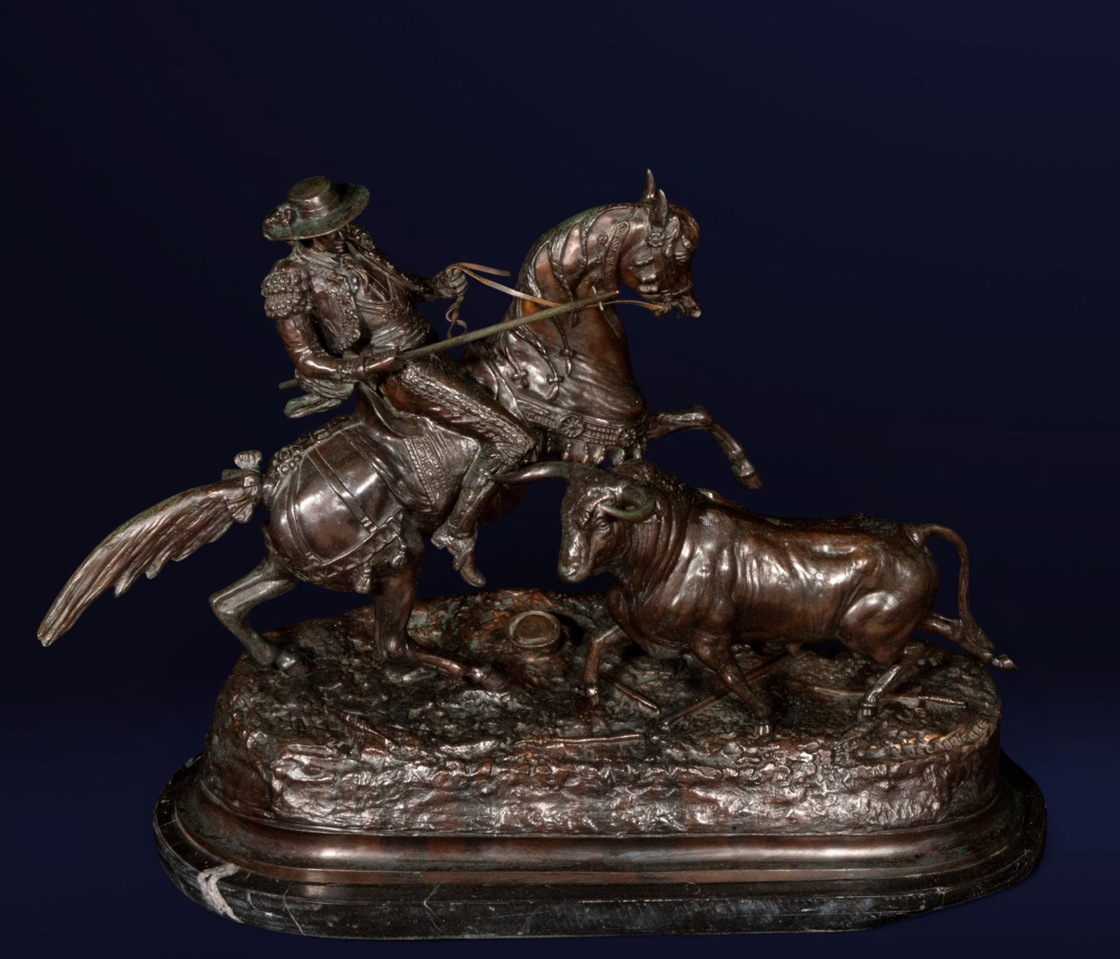 Picador on horseback facing a bull. Signed. French School. 19th century (1 of 4)