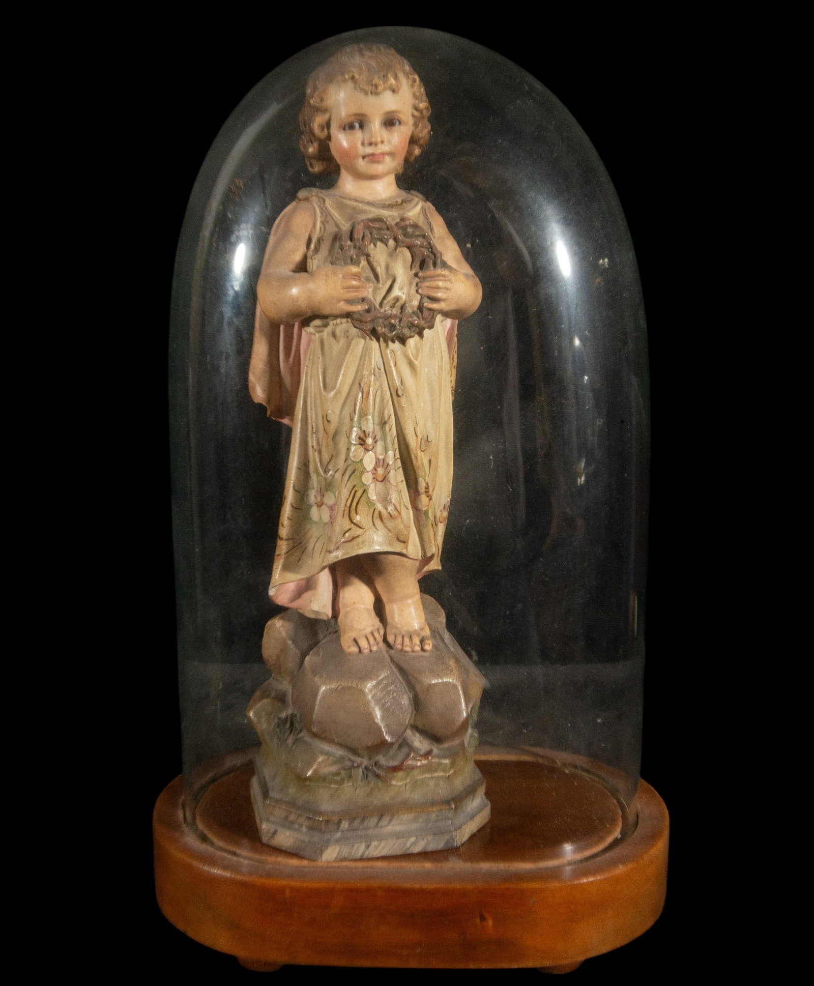 Olot sculpture of 19th-century children with their lantern: Size: 30 cm x 9 cm x 7 cm and with lantern 38 cm x 20 cm x 13 cm