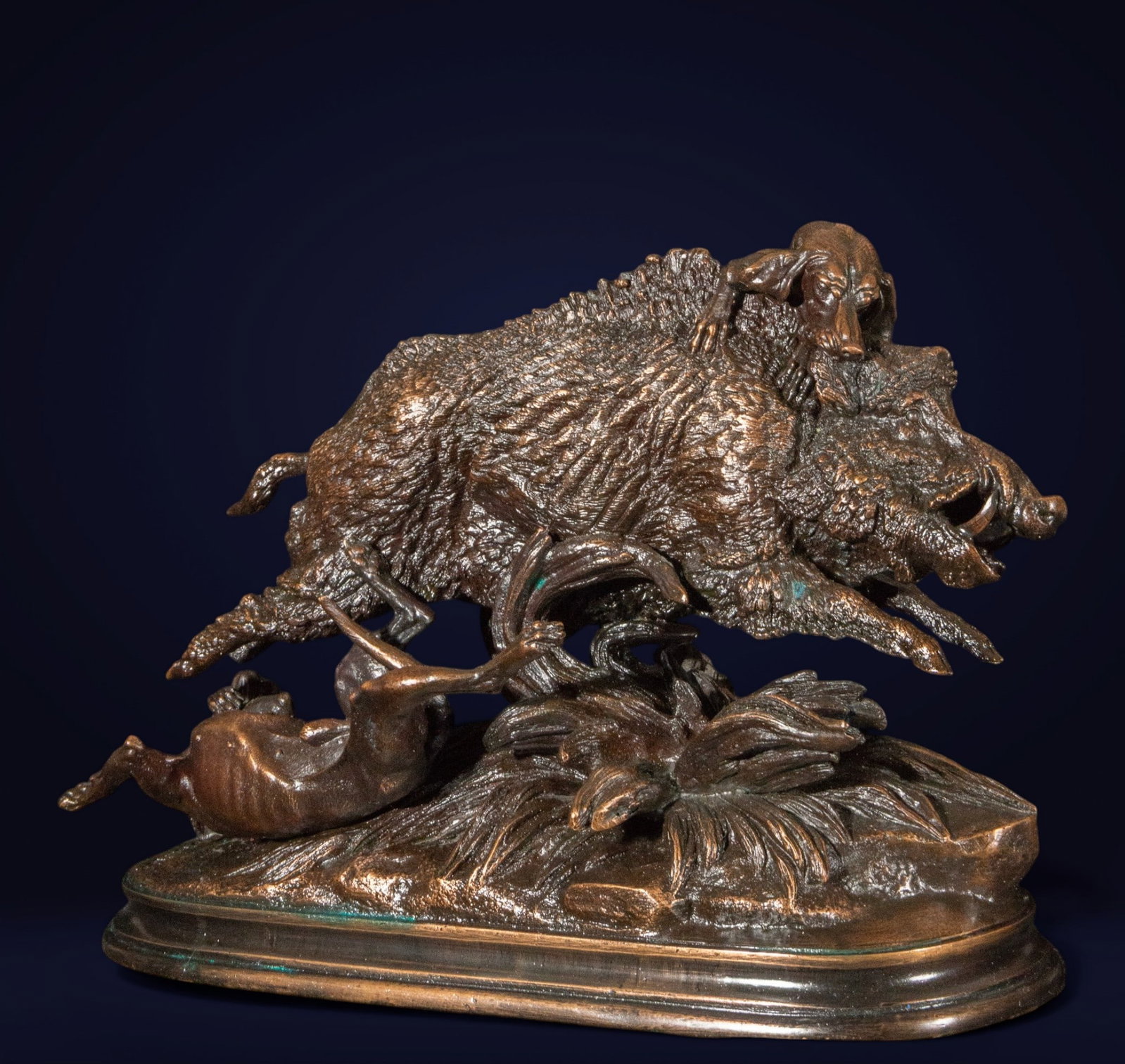 Catching a wild boar with a dog, French school, 19th century. (1 of 2)