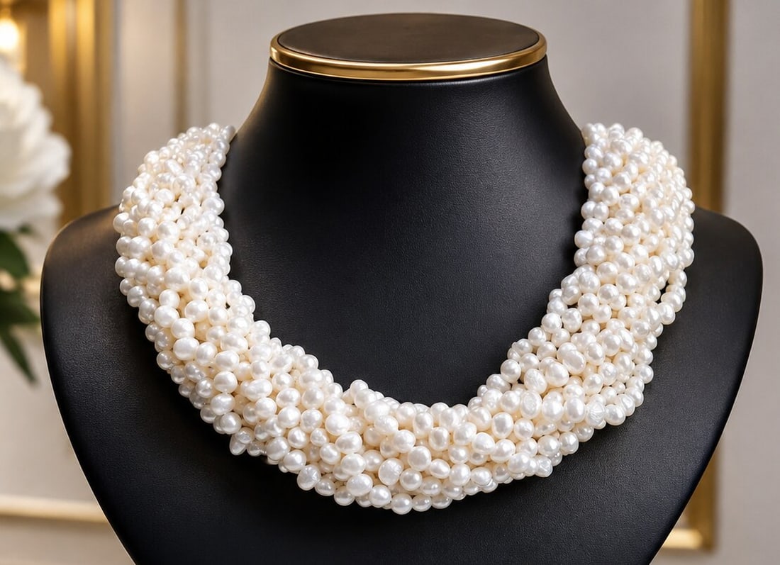 Vintage necklace with fifteen strands of natural white pearls. Weight 223 grams (1 of 5)