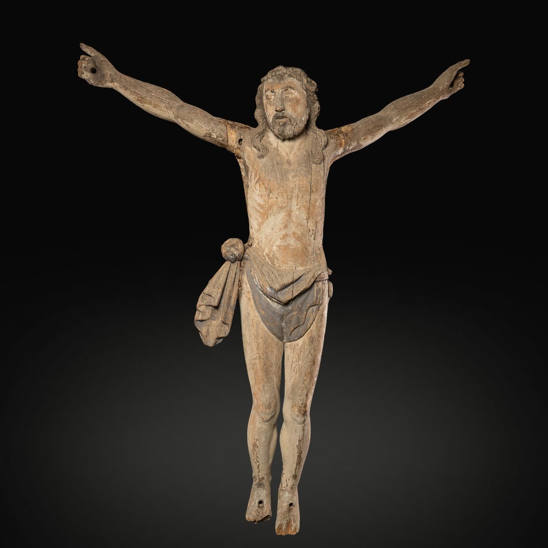 17th Century Flemish School - Corpus Christi: Wood. Dimensions: 130 × 115 × 26 cm. Devotional sculpture carved in wood depicting the body of Christ on the cross, retaining traces of original polychromy. The work belongs to the Flemish sculptura