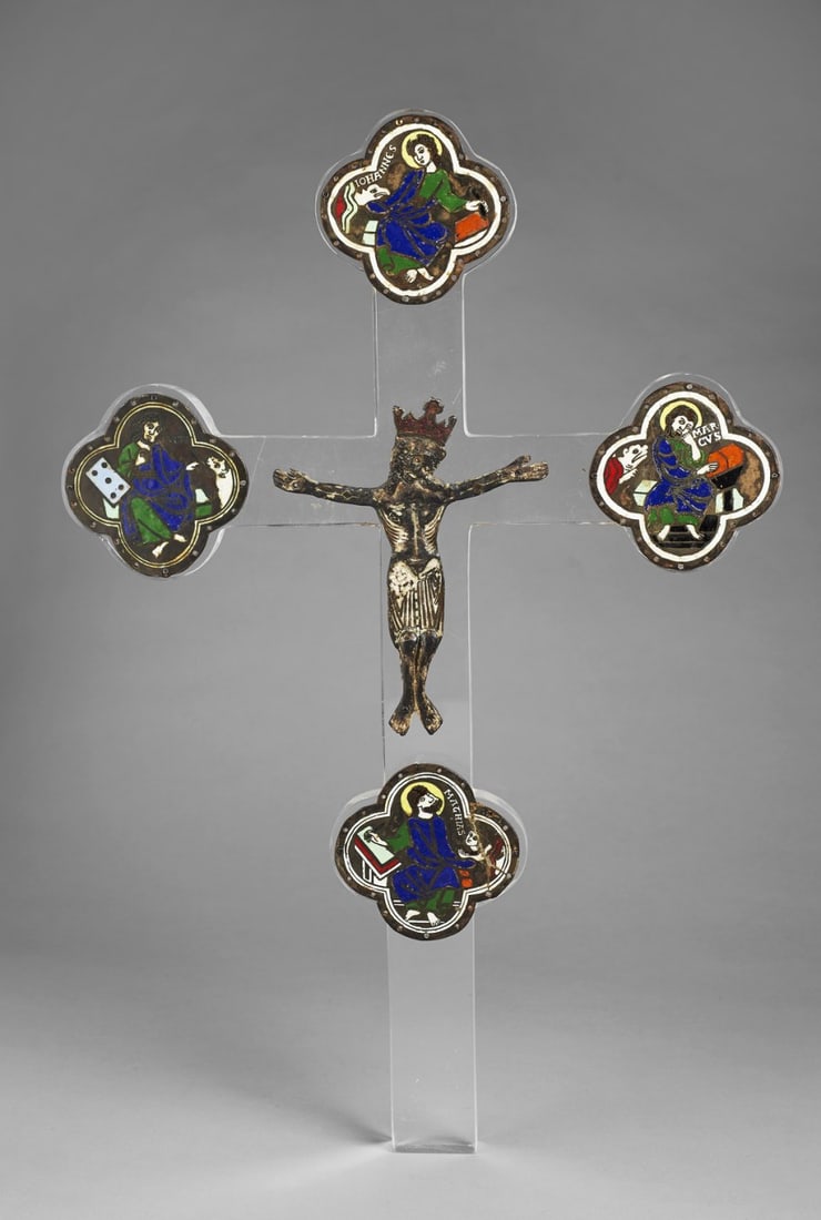Christ in bronze with the four evangelists in enamels, according to Romanesque models from Limoges, (1 of 3)