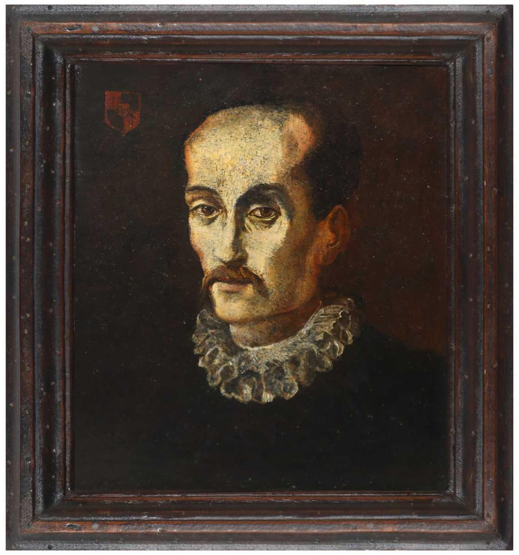 Circle of Alessandro Allori (Florence, 1535–1607) - Portrait of Torquato Tasso: Oil on copper. Dimensions: 20 × 17 cm. An interesting portrait painted on copper and preserved in its original frame, dating from the second half of the 16th century. Based on its characteristics, th