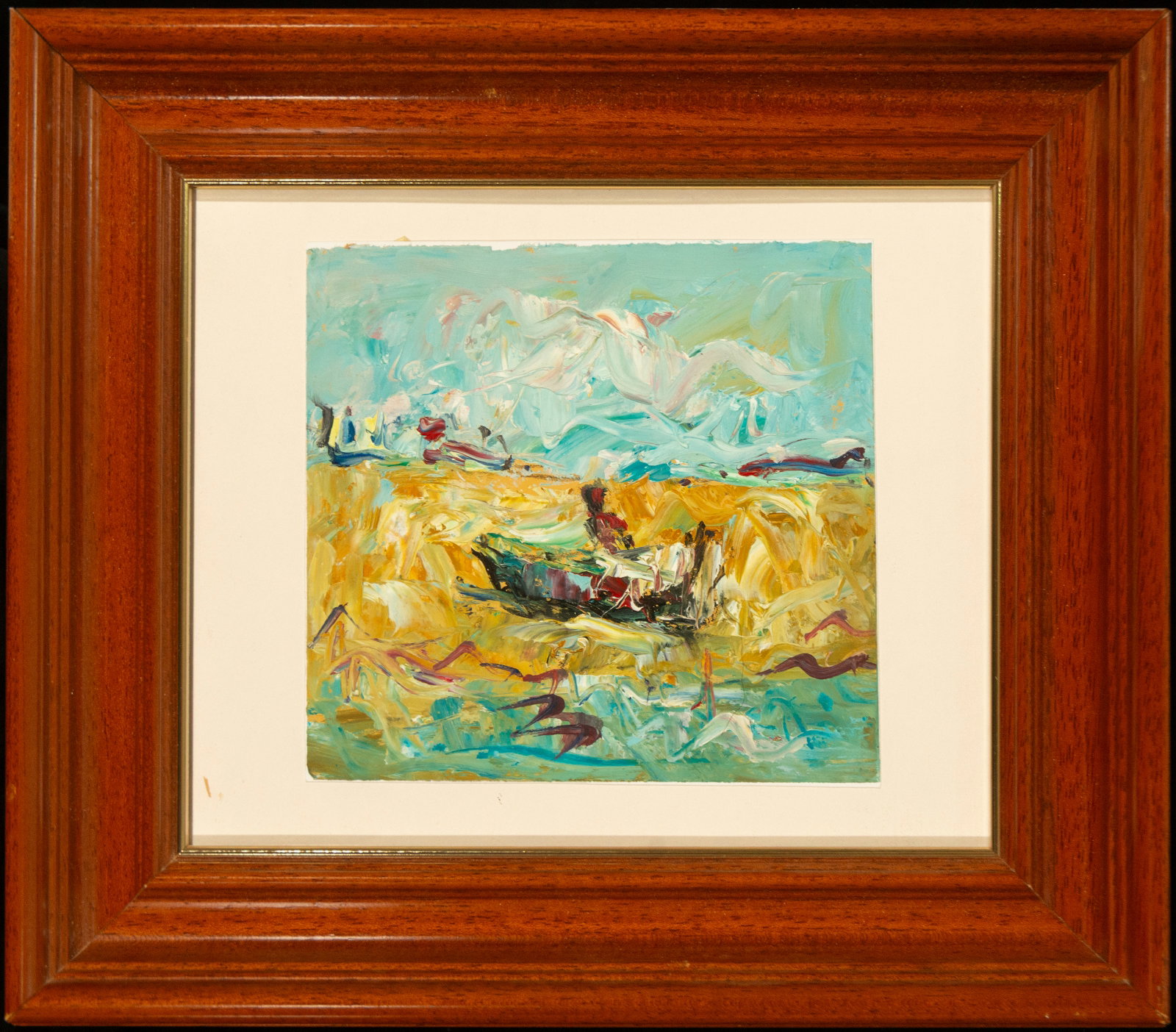 Abstract landscape, signed José Antonio Serna Ramos, contemporary Spanish school, 20th century: Oil on paper. An abstract landscape composition constructed through a vibrant succession of gestural brushstrokes and dynamic impasto. The artist develops a free and expressive vision of the landscape
