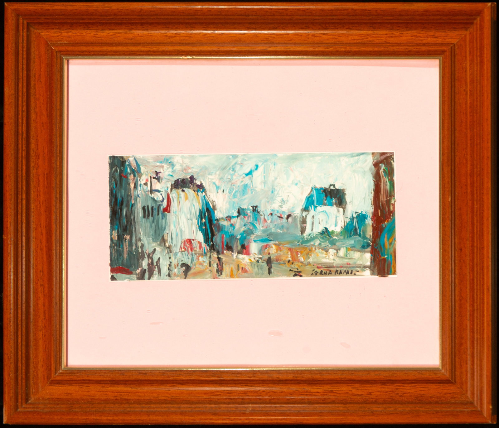 Urban landscape, Signed José Antonio Serna Ramos, Contemporary Spanish School, 20th Century: Oil on paper. Dimensions: 23 x 12 cm / 42 x 37 cm. An urban view with an expressionist treatment, conceived through a vibrant combination of chromatic patches and rapid brushstrokes that evoke streets