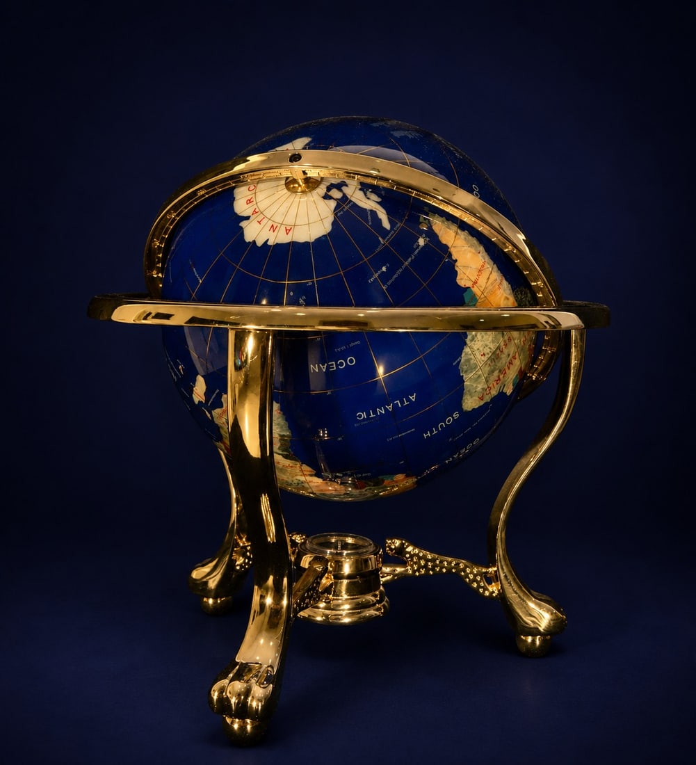 Globe in bronze and hard stones, Contemporary Decorative School, 20th Century (1 of 2)