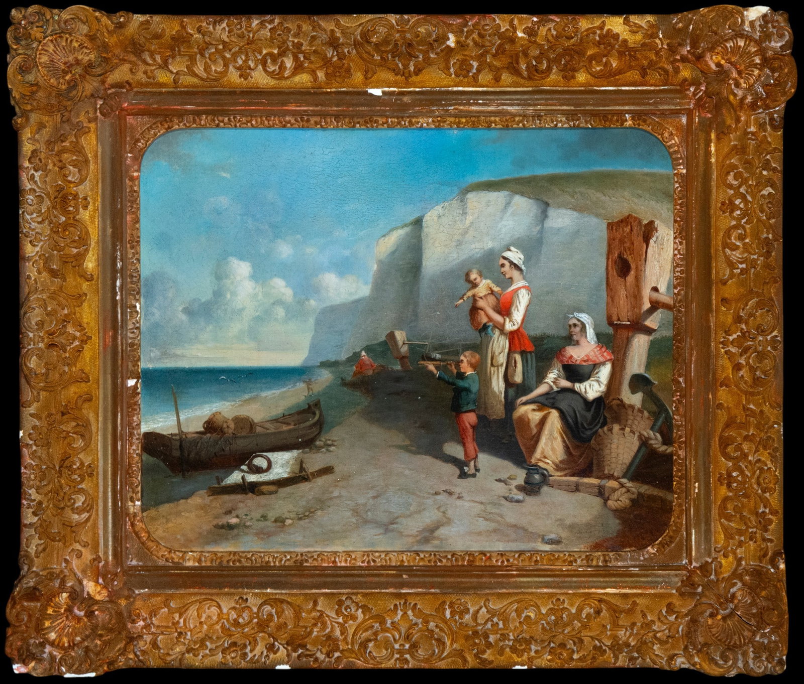 Attributed to Ferdinand Puget, 19th-century French school: Measurements: 54cm x 43cm; 75 cm x 64 cm.Shellfish harvesters.