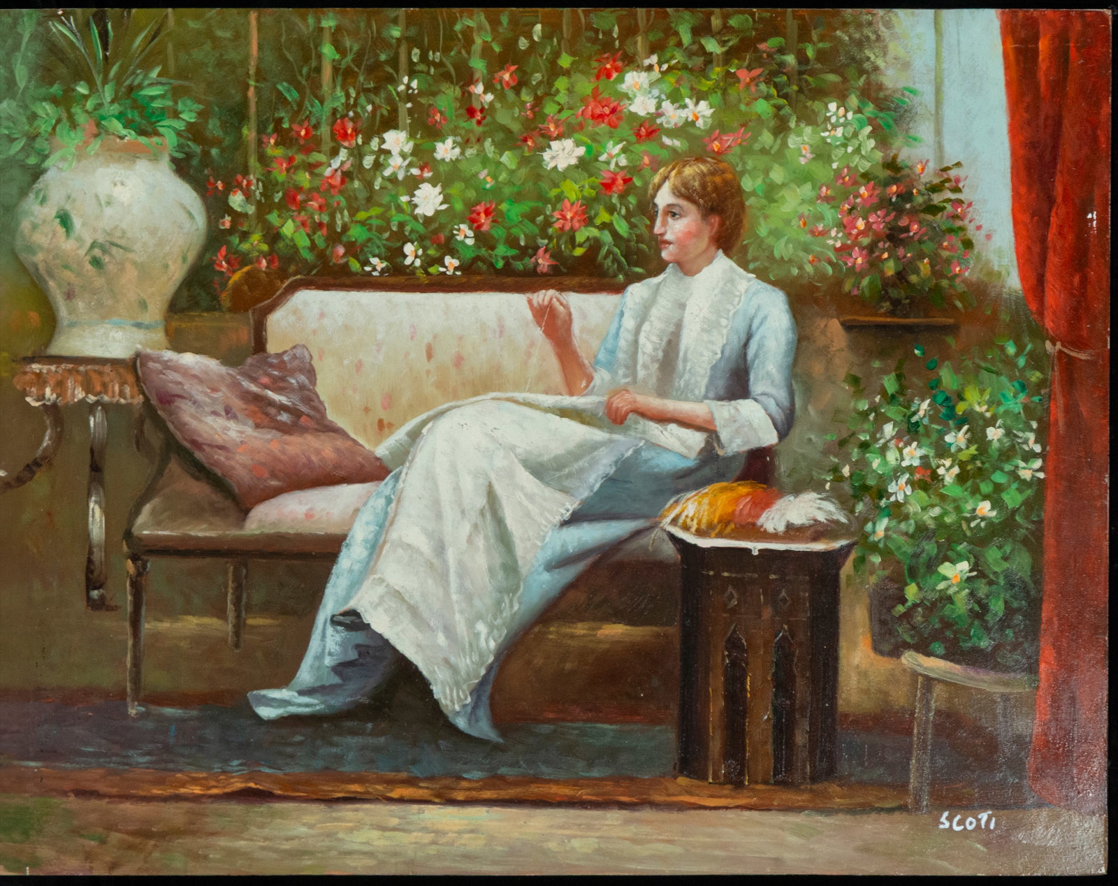 Reclining Lady, Italian style, signed Sloti, 19th-20th century: Measurements: 41 cm x 31 cm.
