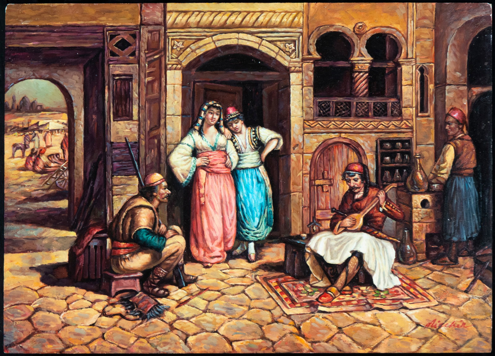 Orientalist market, signed, 20th century: Measurements: 41 cm x 31 cm.
