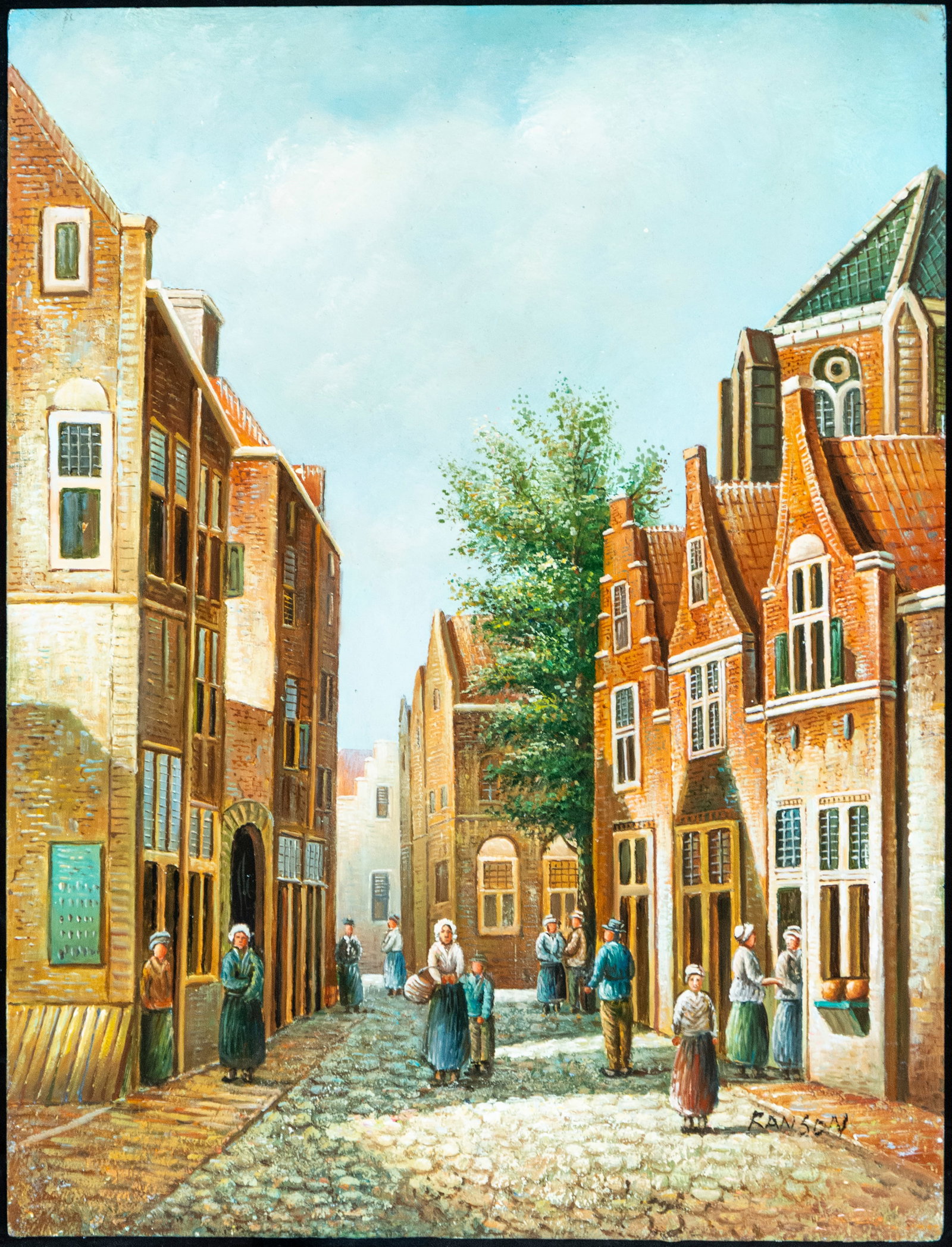 Dutch Street, signed, 20th century European school: Measurements: 41 cm x 31 cm.