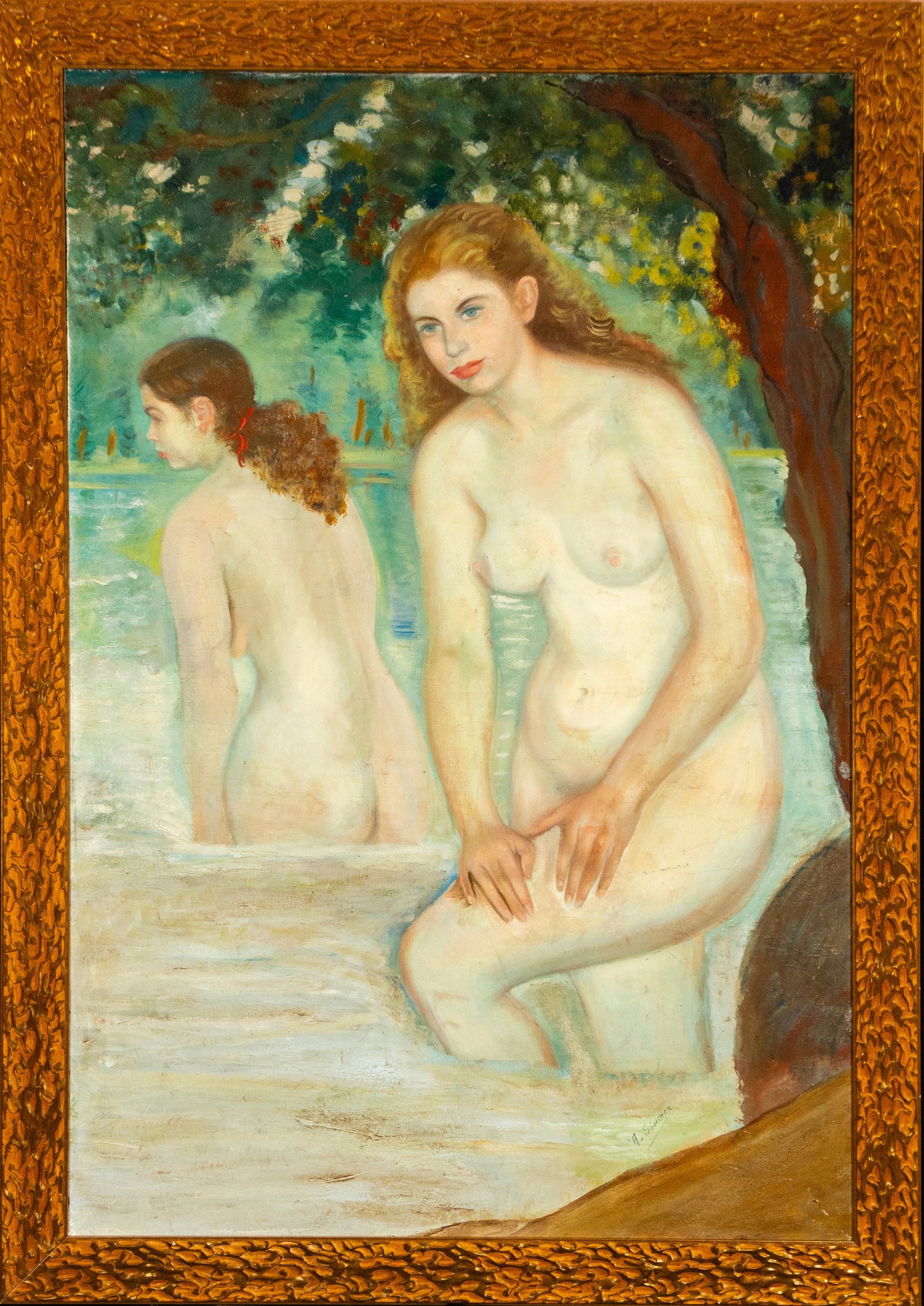 A. Sánchez, signed - Naked Odalisque, Spanish school, 20th century: Measurements: 143cm x 97cm; 160cm x 114cm.