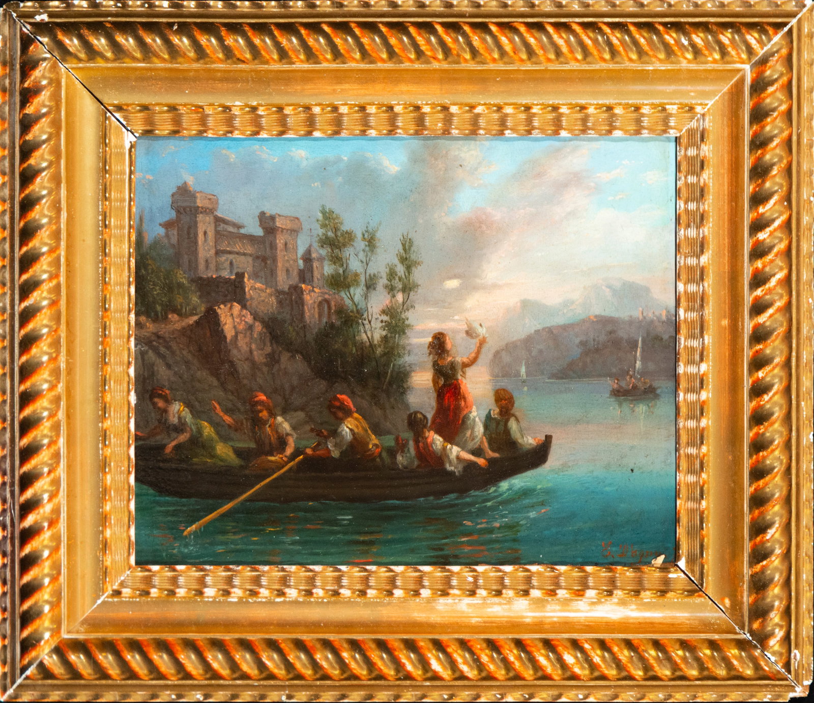 French or Italian painter, Seascape in oil from the early 19th century: Measurements: 26 cm x 21 cm; 40cm x 34cm.