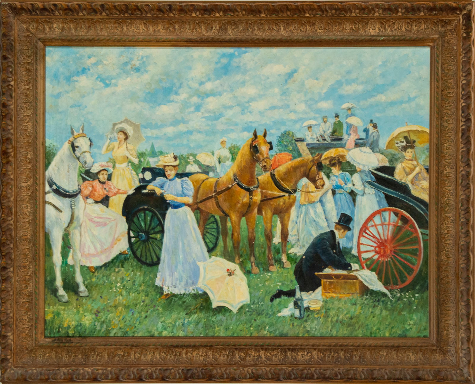 Elegant picnic with carriages. French school. 19th century (1 of 5)