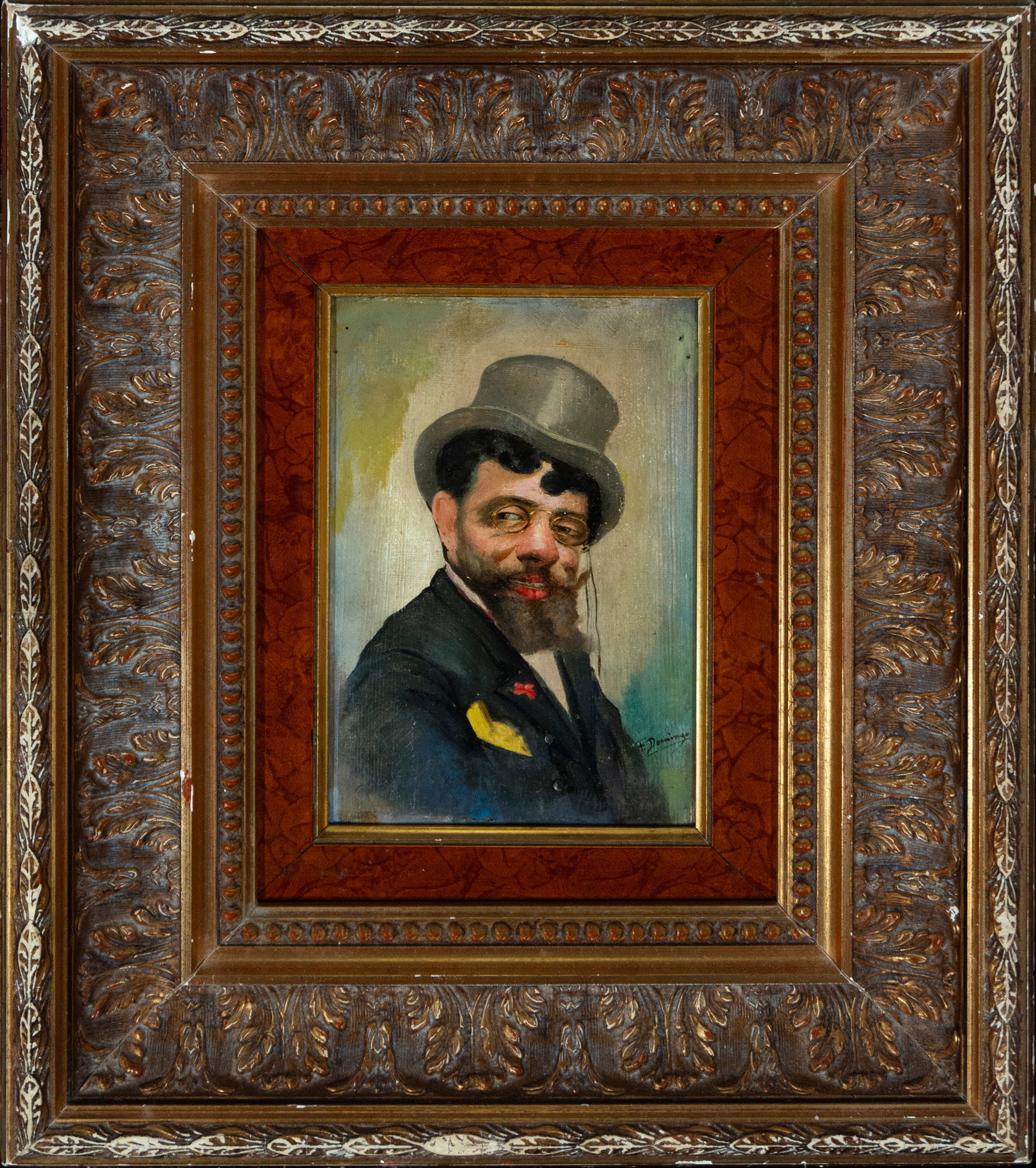 Oil on panel portrait of a character with a hat by F. Domingo Marqués (1 of 5)