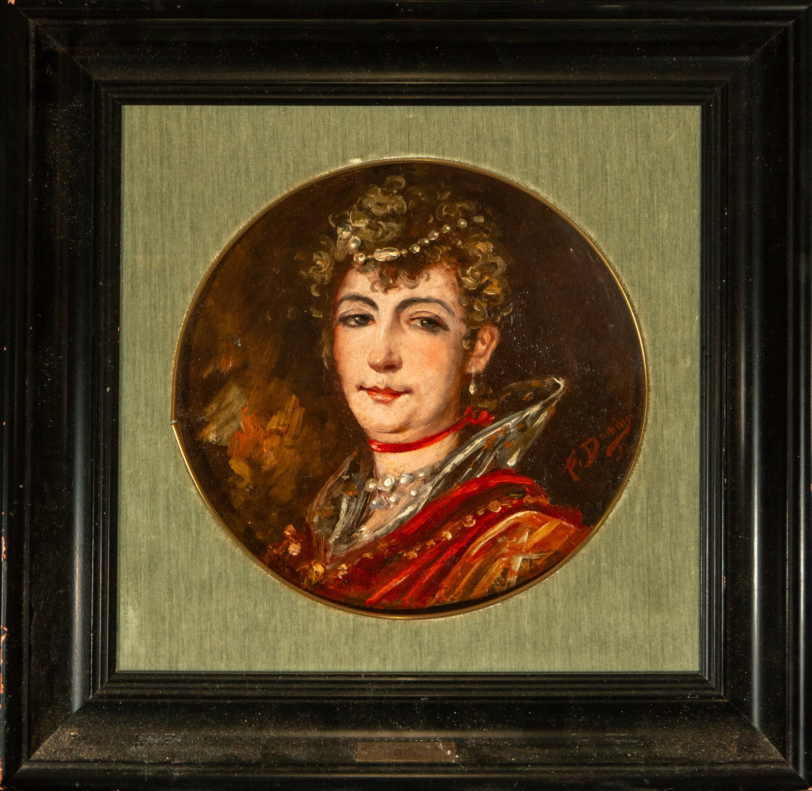 Portrait of a Lady (oil on metal) - FRANCISCO DOMINGO MARQUÉS (1842-1920). Oil on canvas.: Measurements: 29 cm x 29 cm and 51 cm x 51 cm