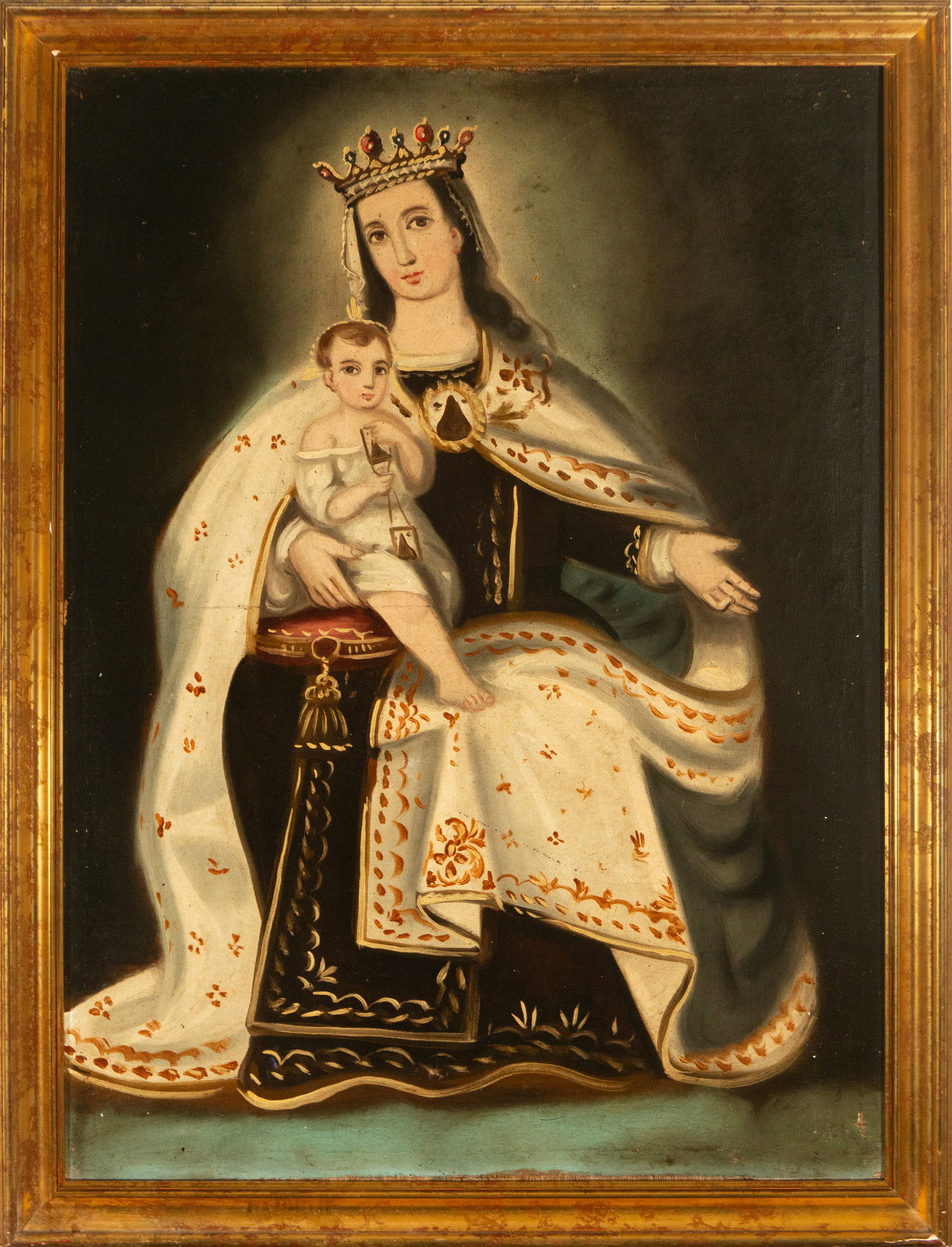 Oil painting on canvas Virgin and Child, colonial school late 18th century: Measurements: 82 cm x 60 cm and 91 cm x 69 cm