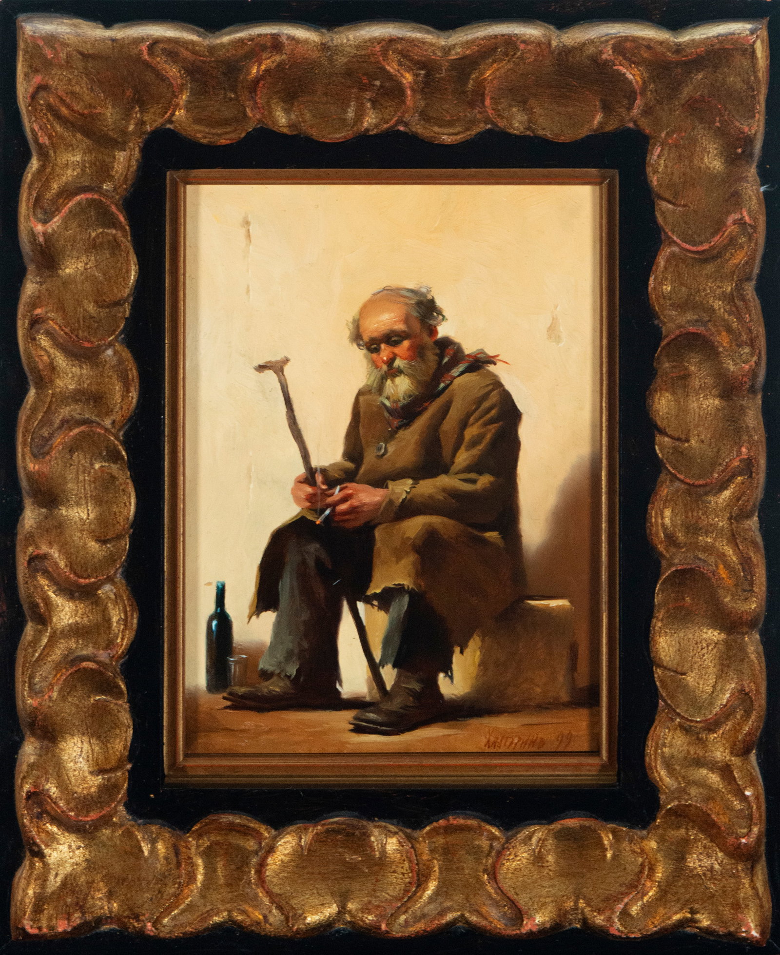The Beggar painting - Russian Master to be identified, signed: Measurements: 25 cm x 18 cm and 40 cm