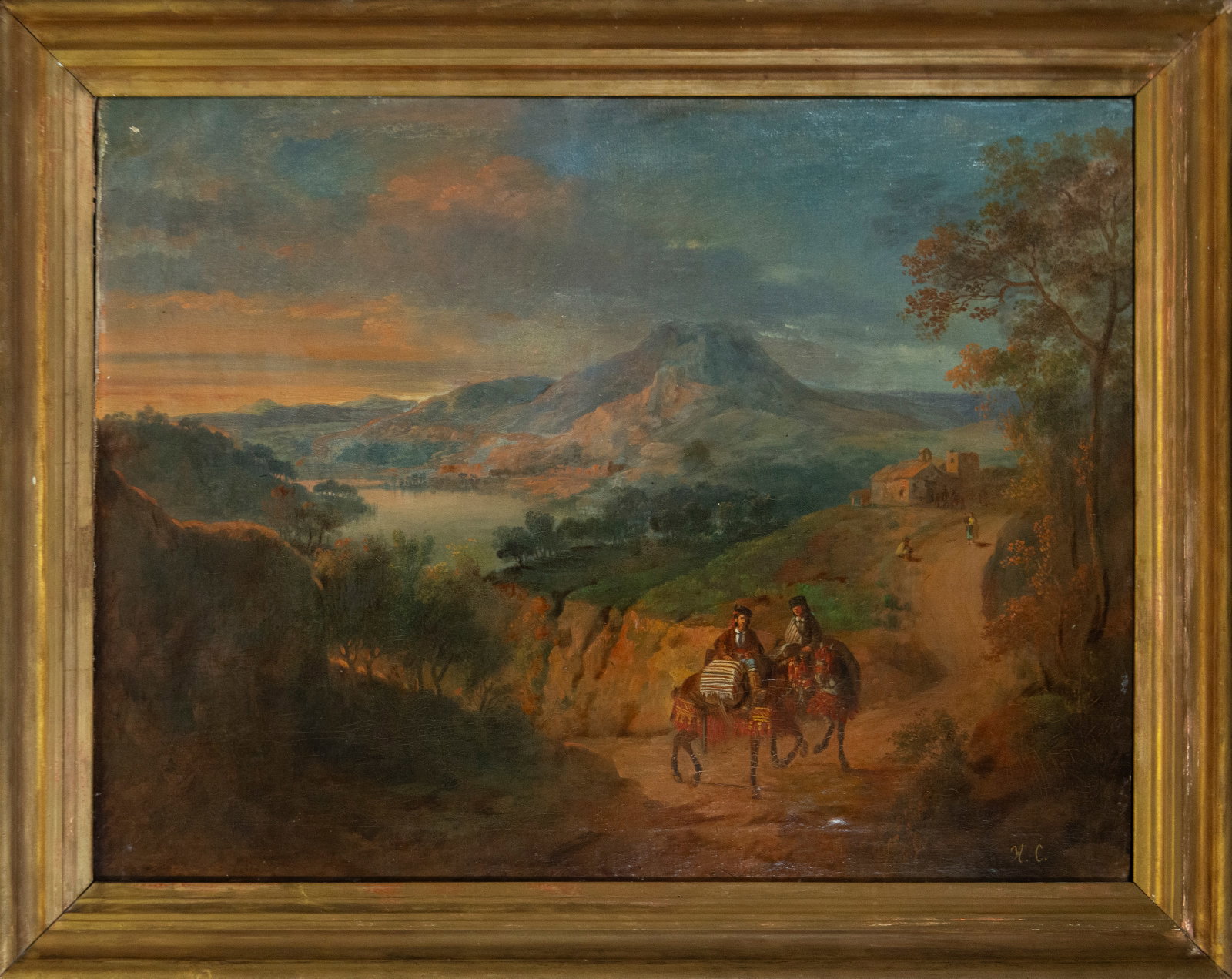 Andrés Cortés y Aguilar (Seville, 1815 - 1879) signed - Horseback riders in the mountains, 19th: Measurements: 84 × 63 97 × 76 cm. Oil on canvas.