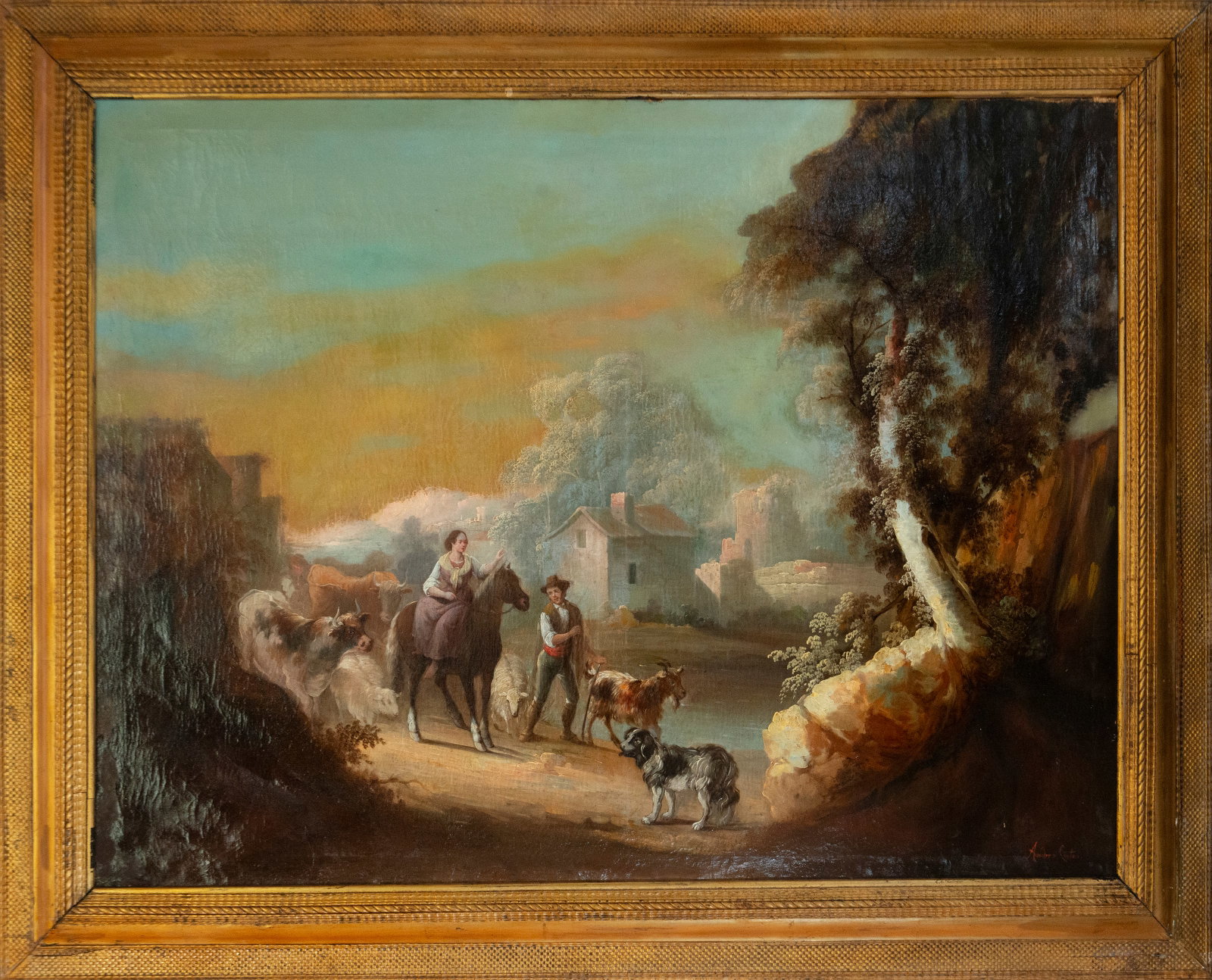 Landscape with Figures, Andrés Cortés, signed, 19th century Sevillian school: Oil on canvas. Measurements: 126 cm x 97 cm and 152 cm x 123 cm