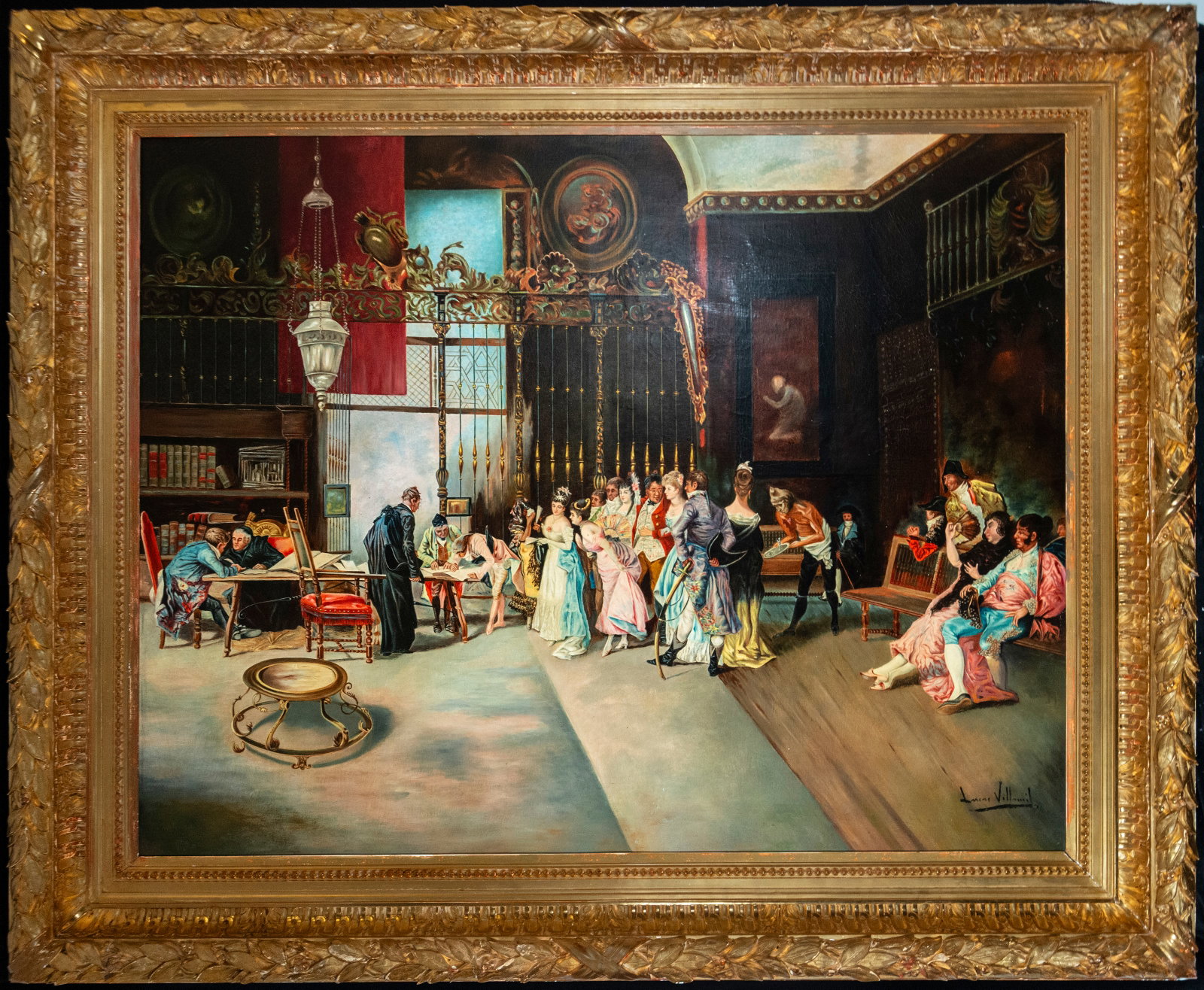 LUCAS VILLAMIL, signed. Large Palace Interior Scene: Oil on canvas. Measurements: 114cm x 88cm; 143cm x 116cm.