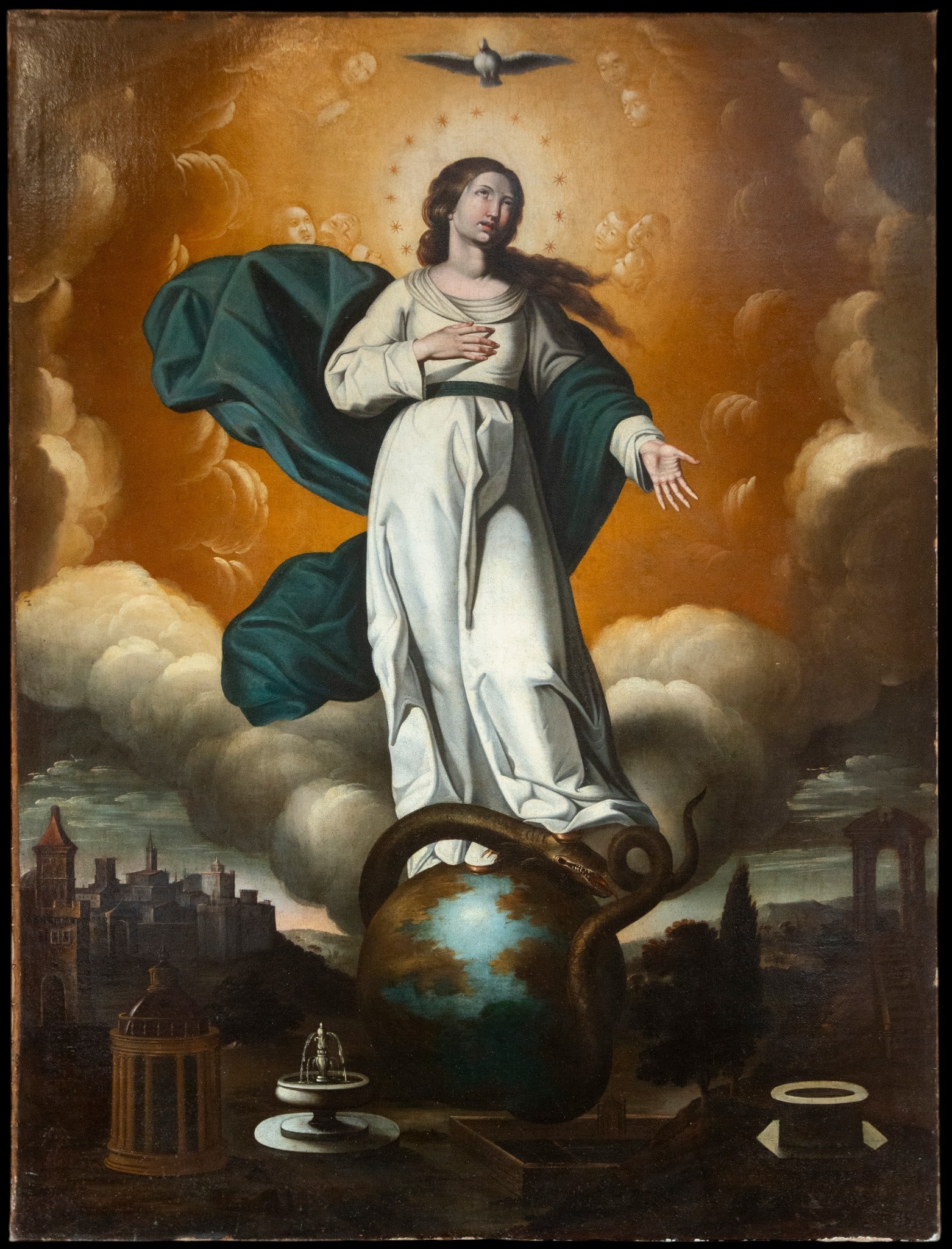 Large Immaculate Conception - Italian or Spanish School of the 17th Century: Measurements: 193 cm x 140 cm.