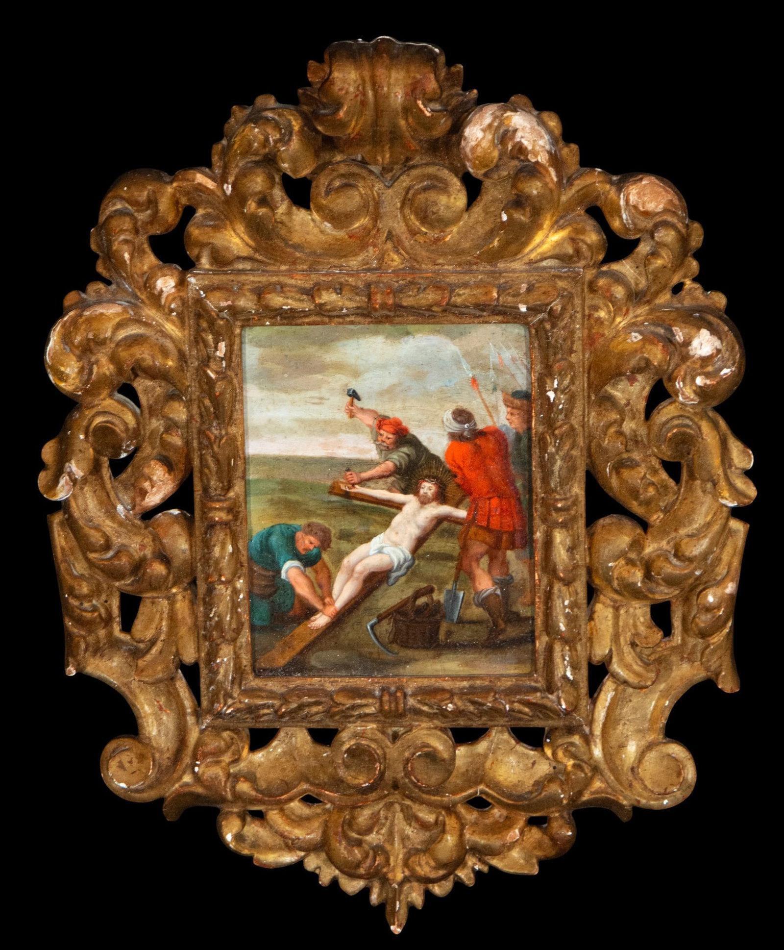 Flemish copper crucifixion from the 17th century: Measurements: 15cm x 12cm; 40cm x 32cm.