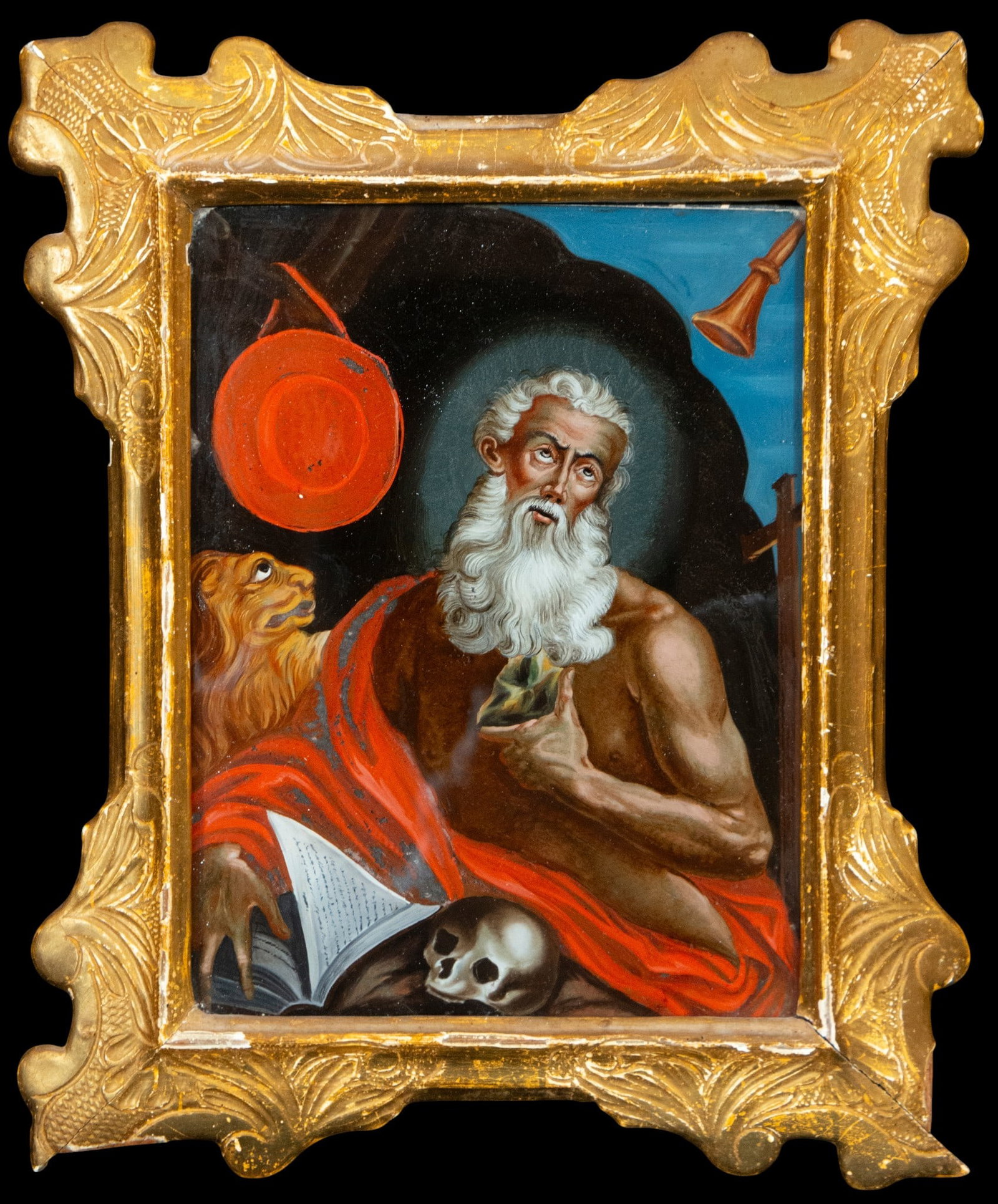 Italian Saint Jerome, 17th century, on metal: Measurements: 24cm x 18cm; 34cm x 27cm.
