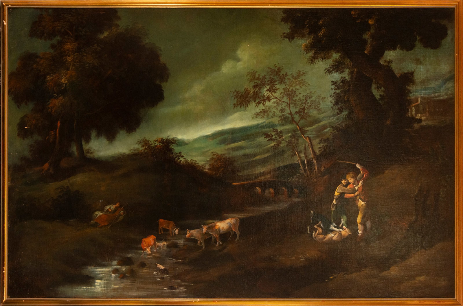 18th century Dutch landscape with dogs: Oil on canvas. Measurements: 150 cm x 114 cm and 163 cm x 123 cm