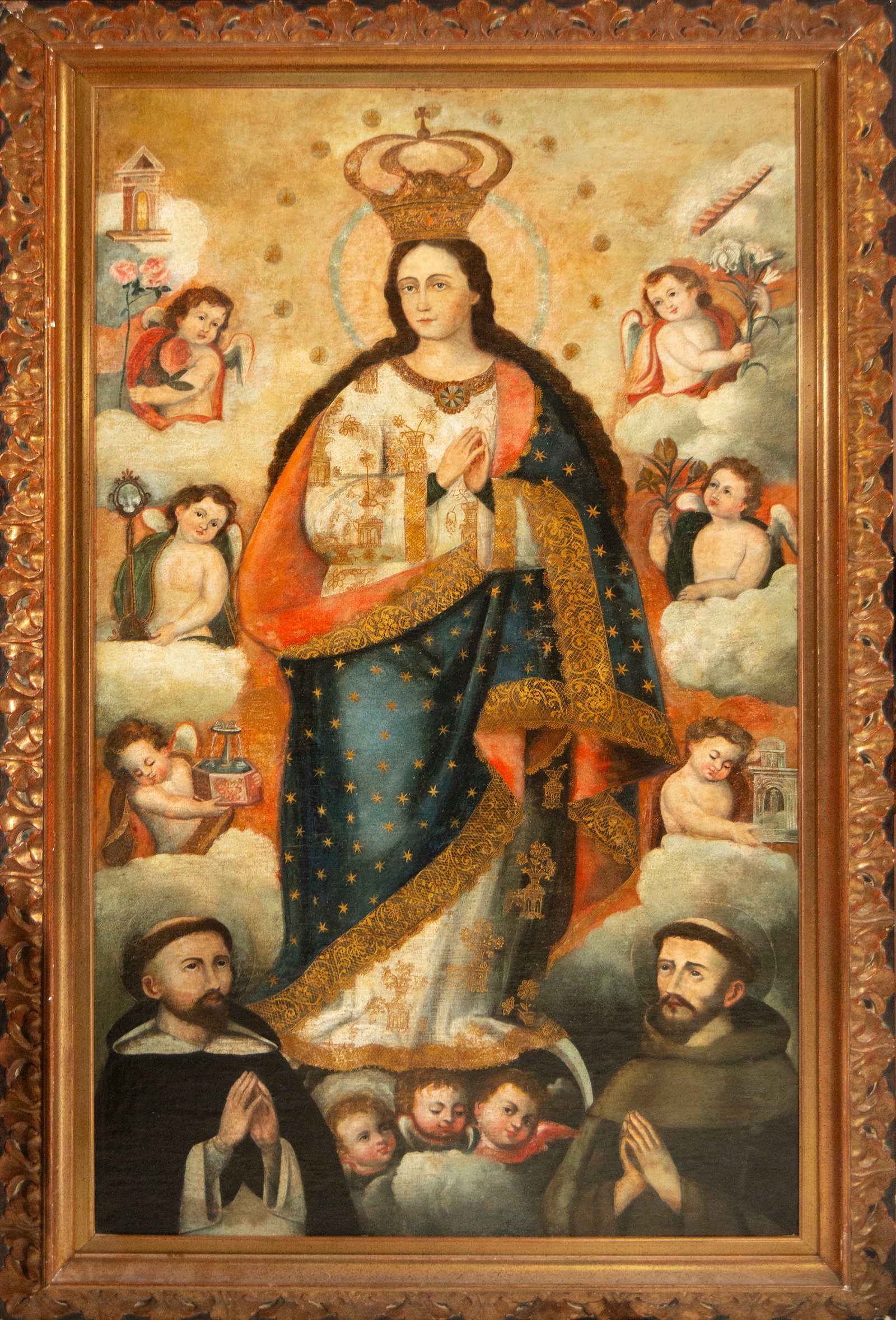 Featured Lot - Attributed to Diego Quispe Tito -(1611-1681) Monumental Virgin in Glory from the 17th (1 of 8)