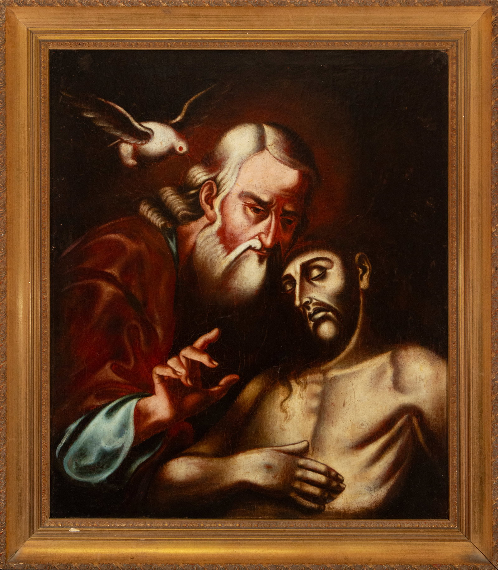 Oil painting of Jesus Christ, Eternal Father and Holy Spirit, Colonial School of the 18th century: Measurements: 79 cm x 66 cm and 93 cm x 79 cm