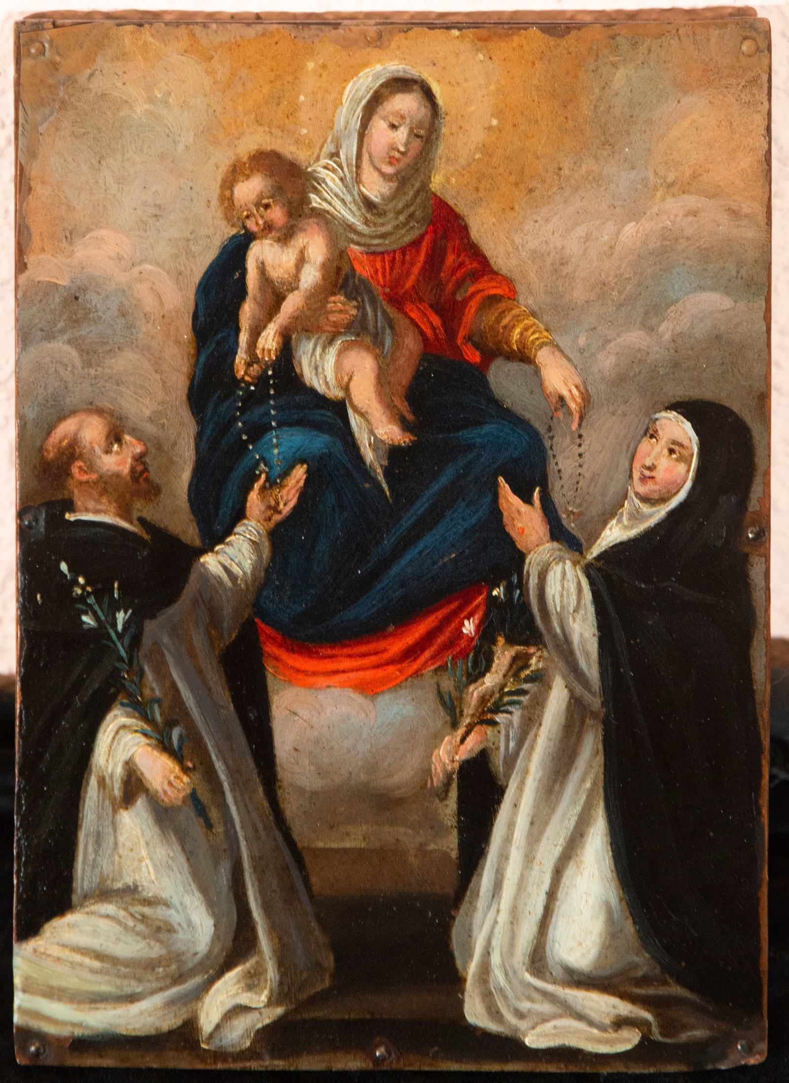 Copper with Virgin and Child with Saint Teresa of Jesus and Saint John of the Cross: Measurements: 21 cm x 15 cm
