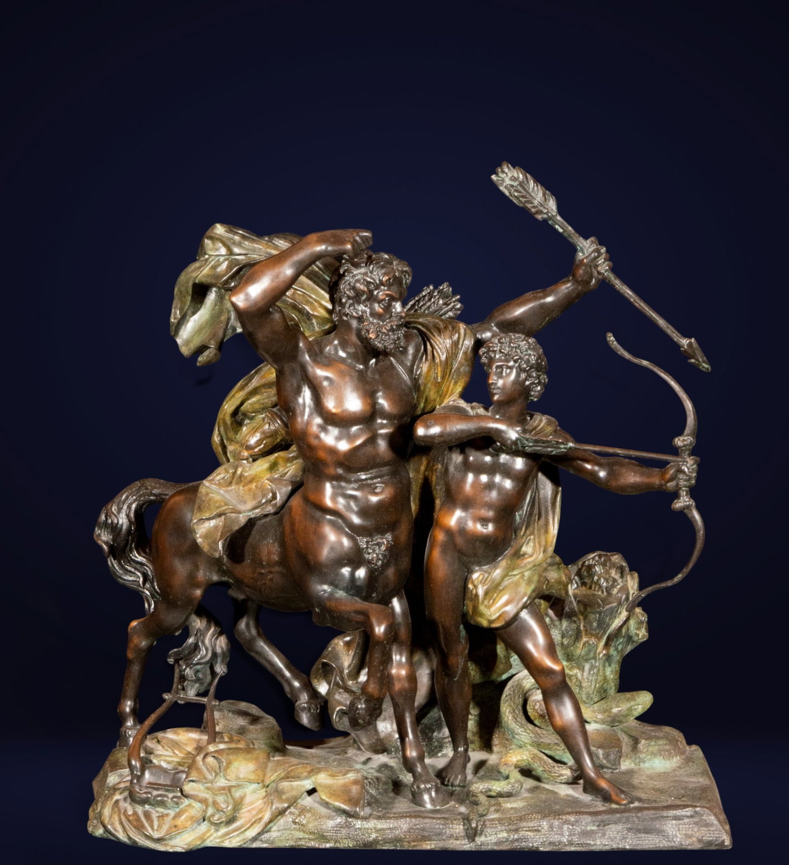 Achilles and the Centaur - Important 19th-century bronze: Measurements: 44 cm x 42 cm x 18 cm.