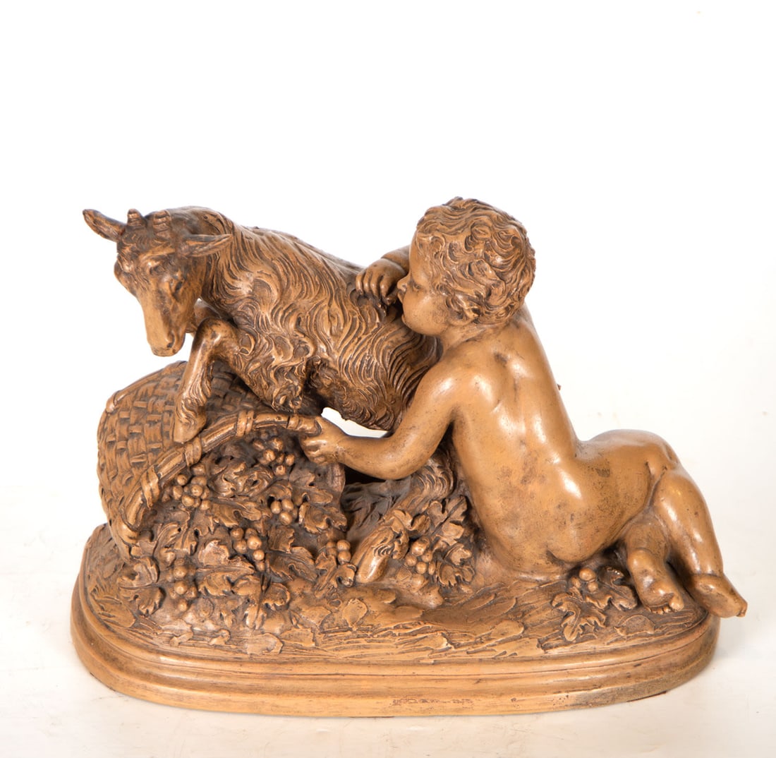 Bacchus with Ram, signed Badessi, Italian school of the XIX - XX centuries: in terracotta Measurements: 27 x 36 x 14 cm