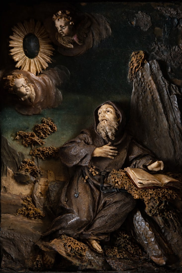 Important wax relief of Saint Francis of Assisi receiving Caritas, in the manner of Caterina de (1 of 4)