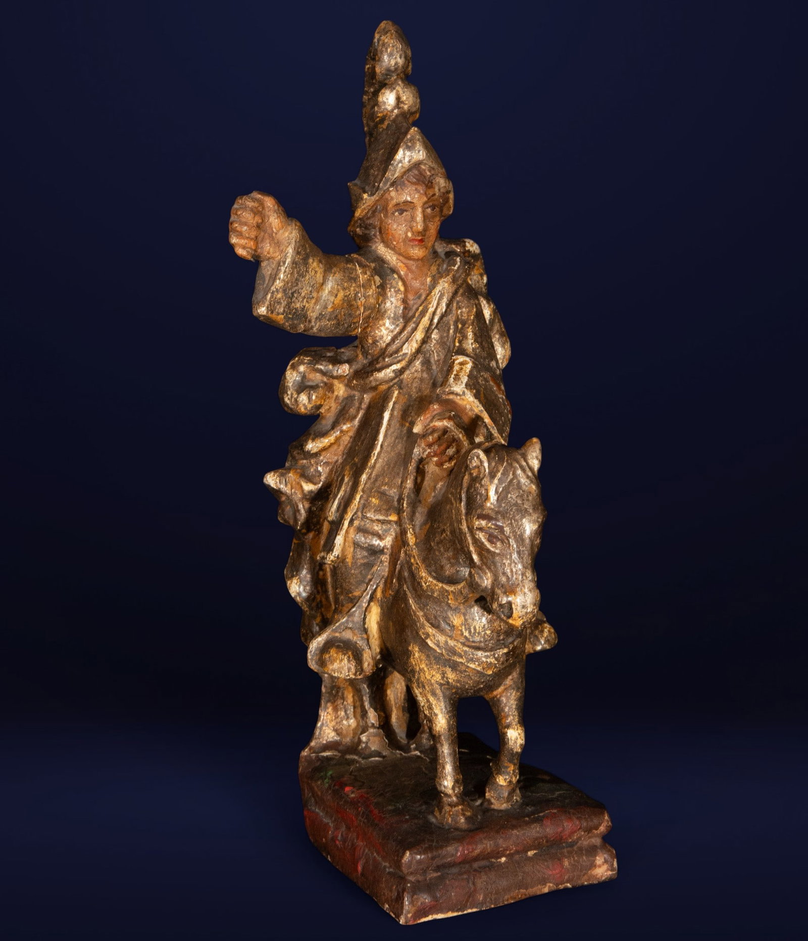Statue of a Saint on horseback, colonial Mexican viceregal, 18th century: Wood. Measurements: 49 cm x 22 cm x 21 cm