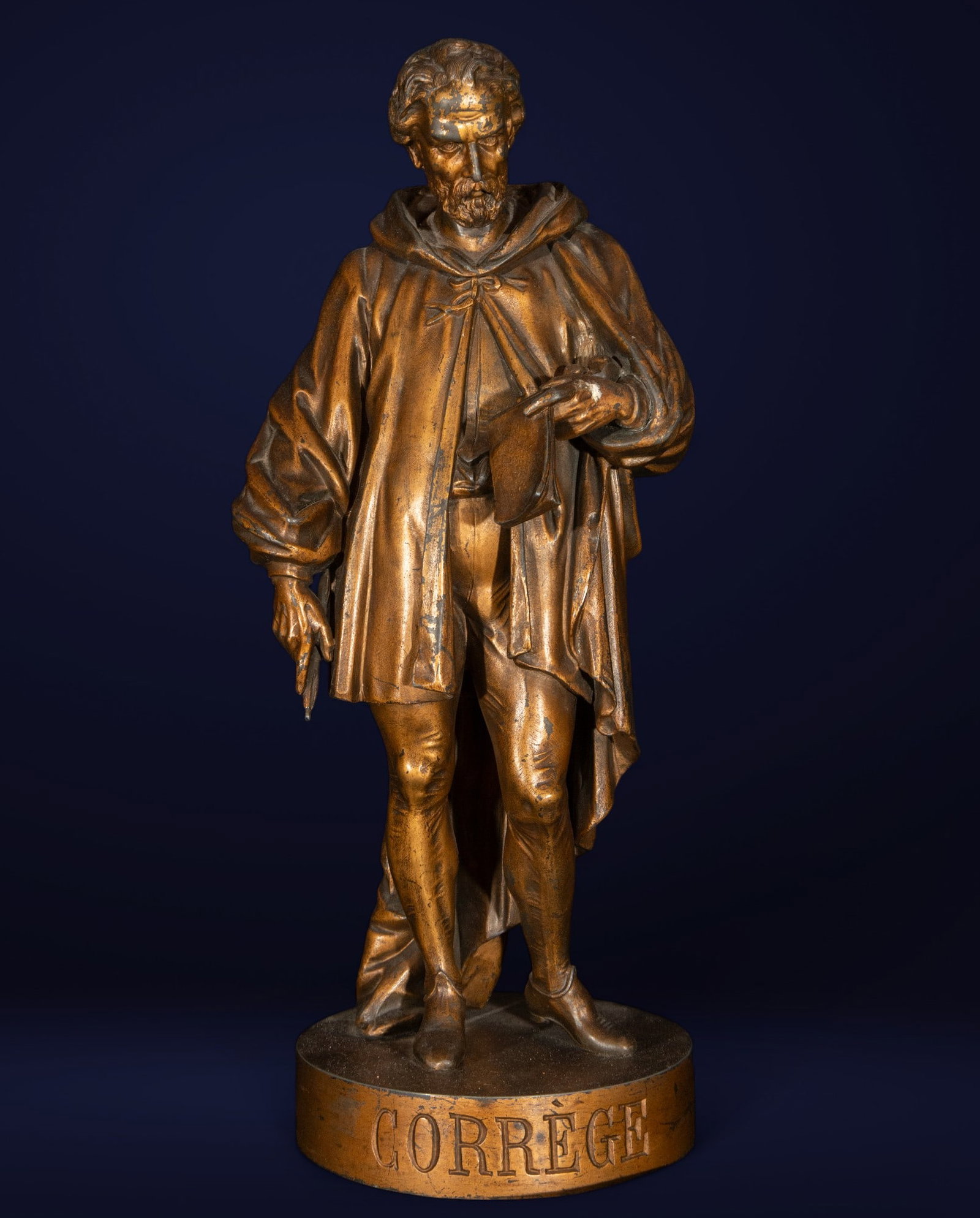 Bronze sculpture by the painter Correggio - Italy, 19th century: Bronze. Measurements: 78 cm x 18 cm x 17 cm
