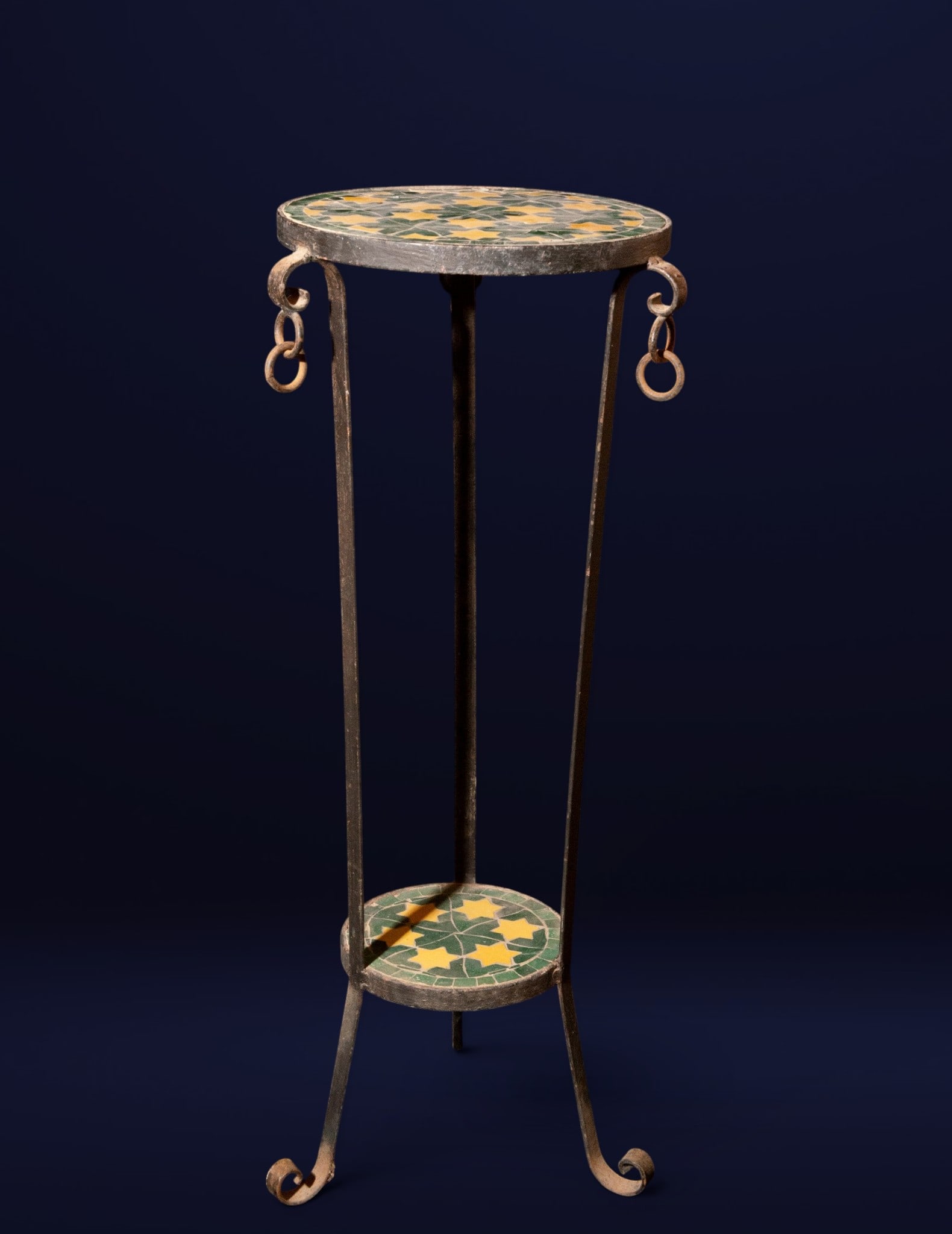 Art Deco Neo Moorish Garden Table in Iron and Ceramic from Triana: Measurements: 84 cm x 31 cm x 34 cm.