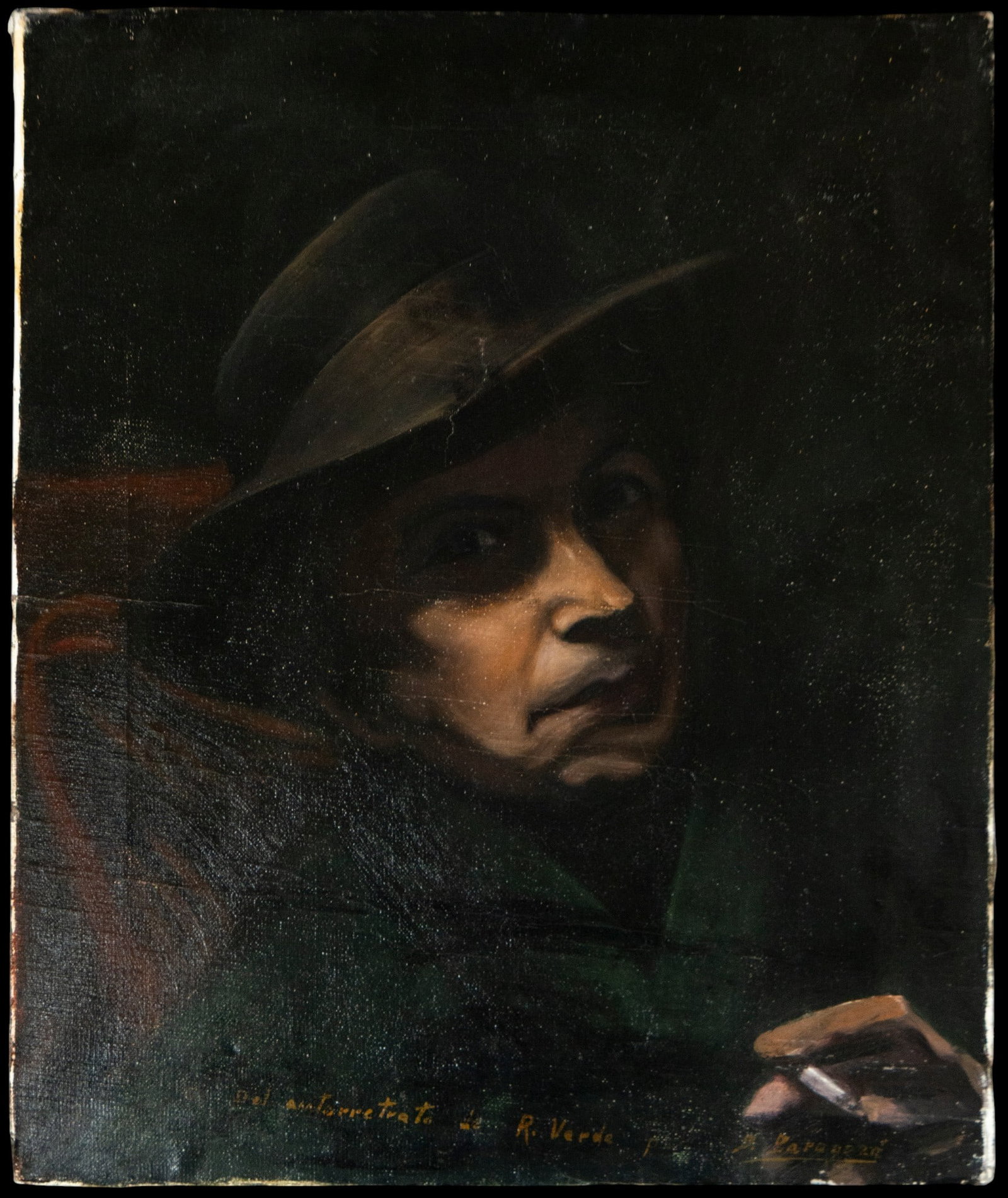 Interesting Self-portrait, Spanish School, signed, 19th-20th century: Measurements: 46 x 38 cm.