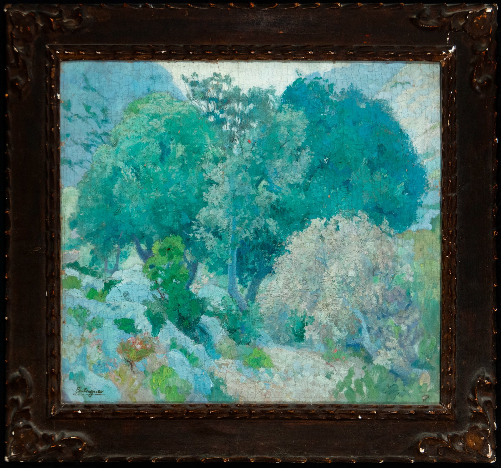 Wooded landscape, Painter Balaguer, signed, Majorcan School, 19th Century: Measurements: 60 x 52 cm; frame: 76 x 70 cm, framed