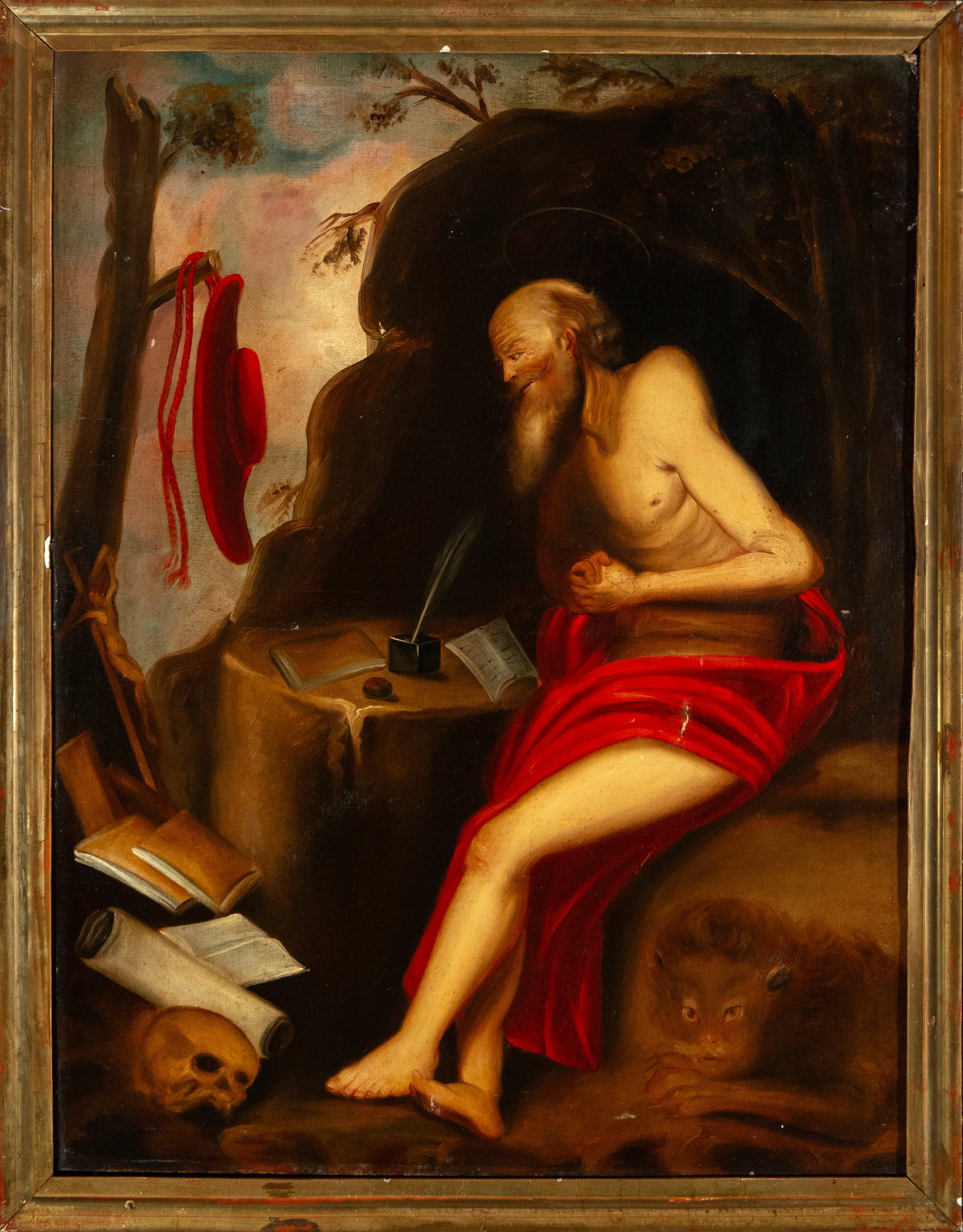 Oil on canvas Saint Jerome, 18th century. New Spain colonial school: Measurements: 82 x 62 cm and 90 x 68 cm